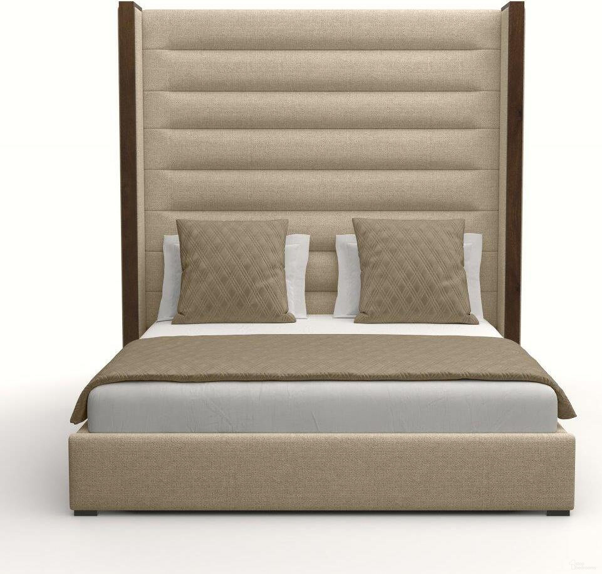 Nativa Interiors Irenne Horizontal Channel Tufted Upholstered High 87 Inch California King Flax Bed