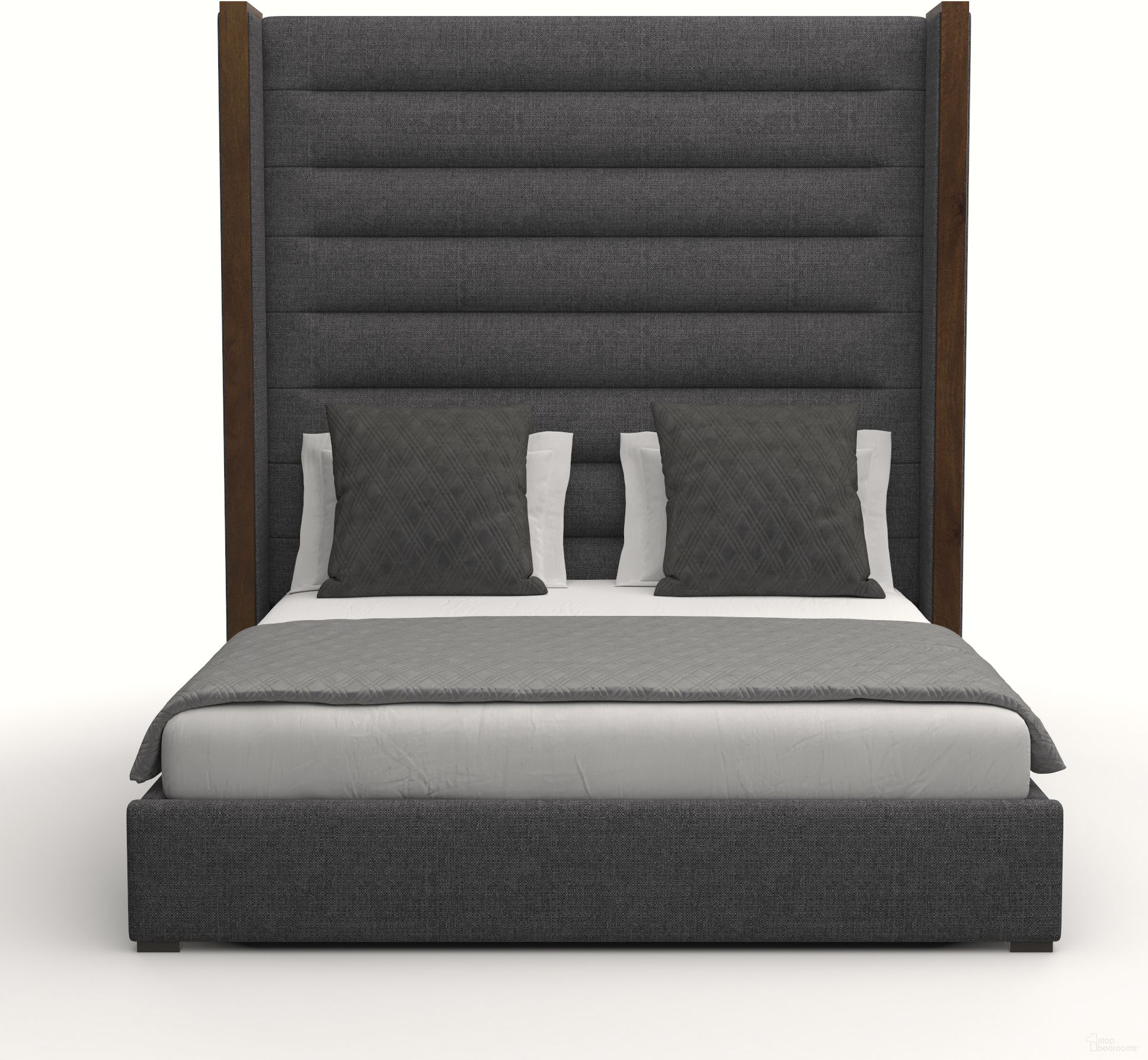 Nativa Interiors Irenne Horizontal Channel Tufted Upholstered High 87 Inch King Charcoal Bed