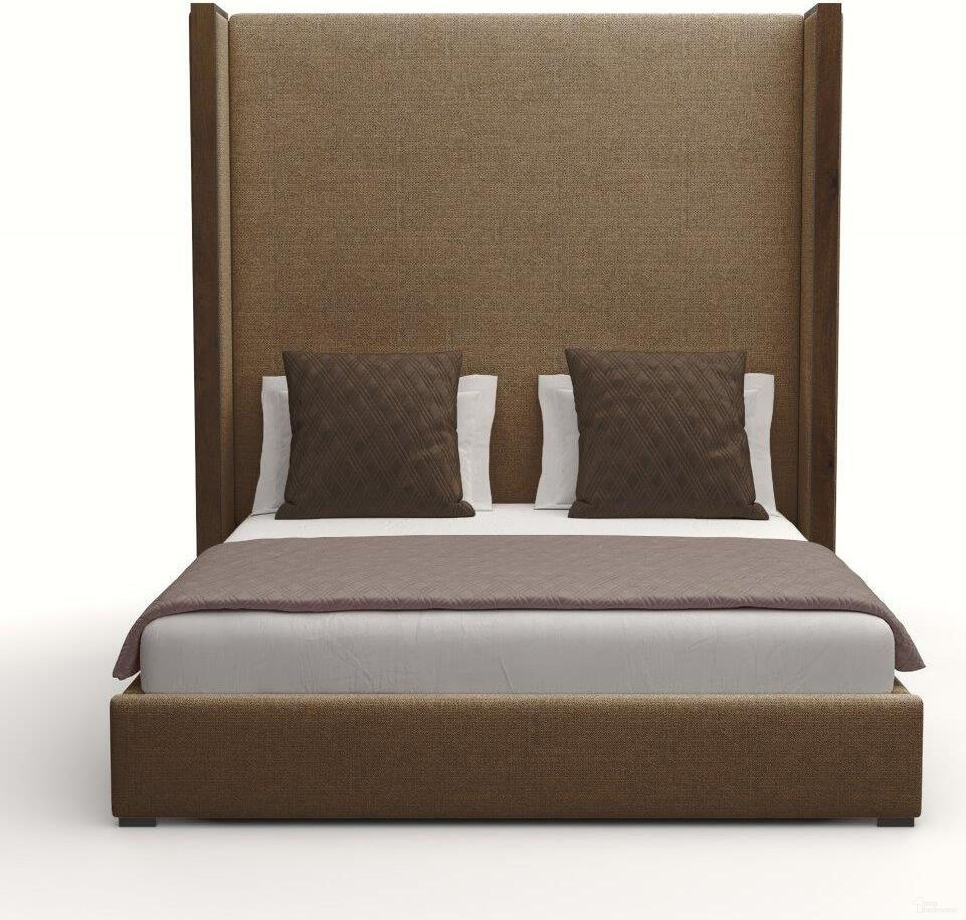 Nativa Interiors Irenne Plain Upholstered High 87 Inch King Brown Bed