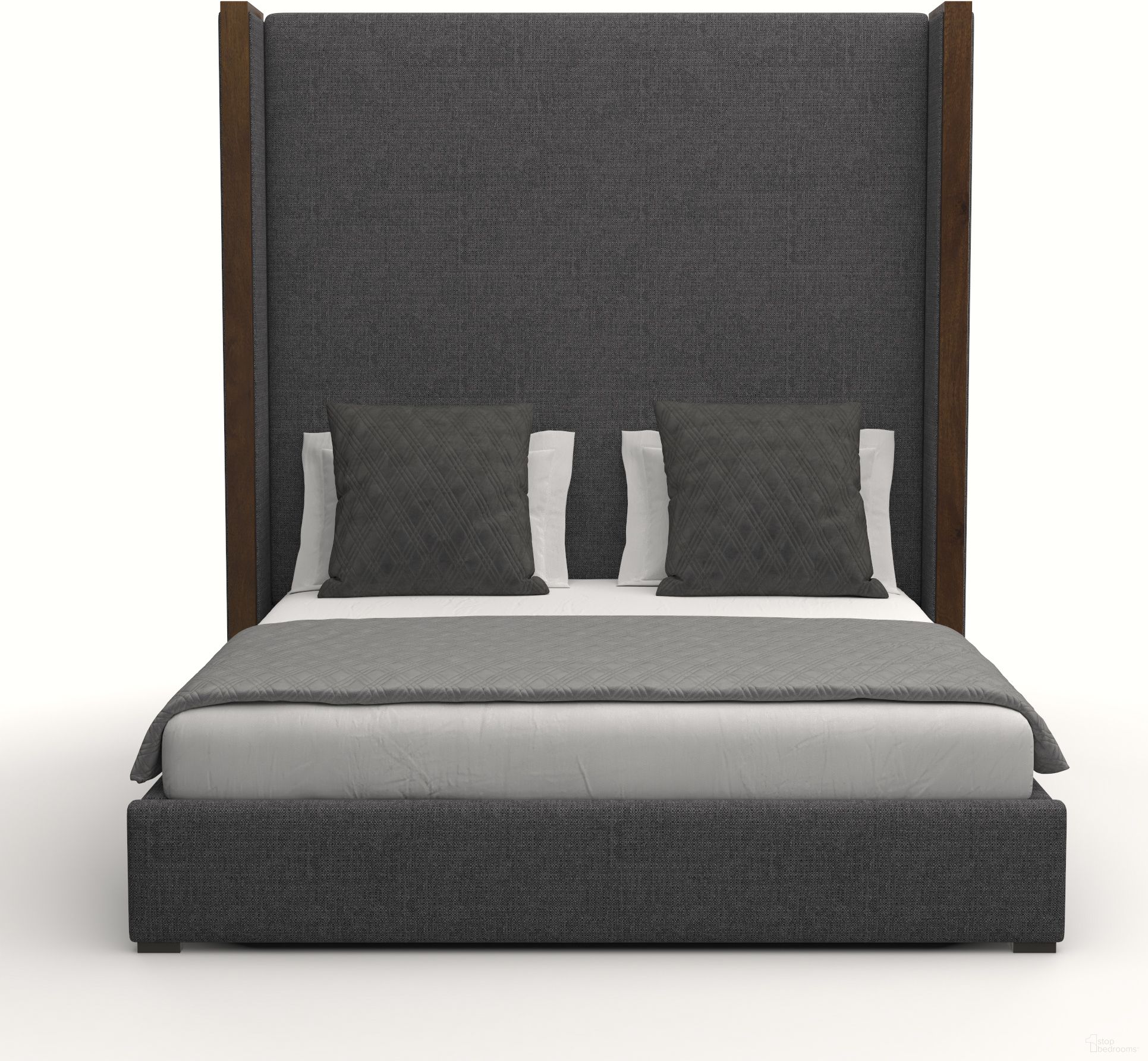 Nativa Interiors Irenne Plain Upholstered High 87 Inch King Charcoal Bed