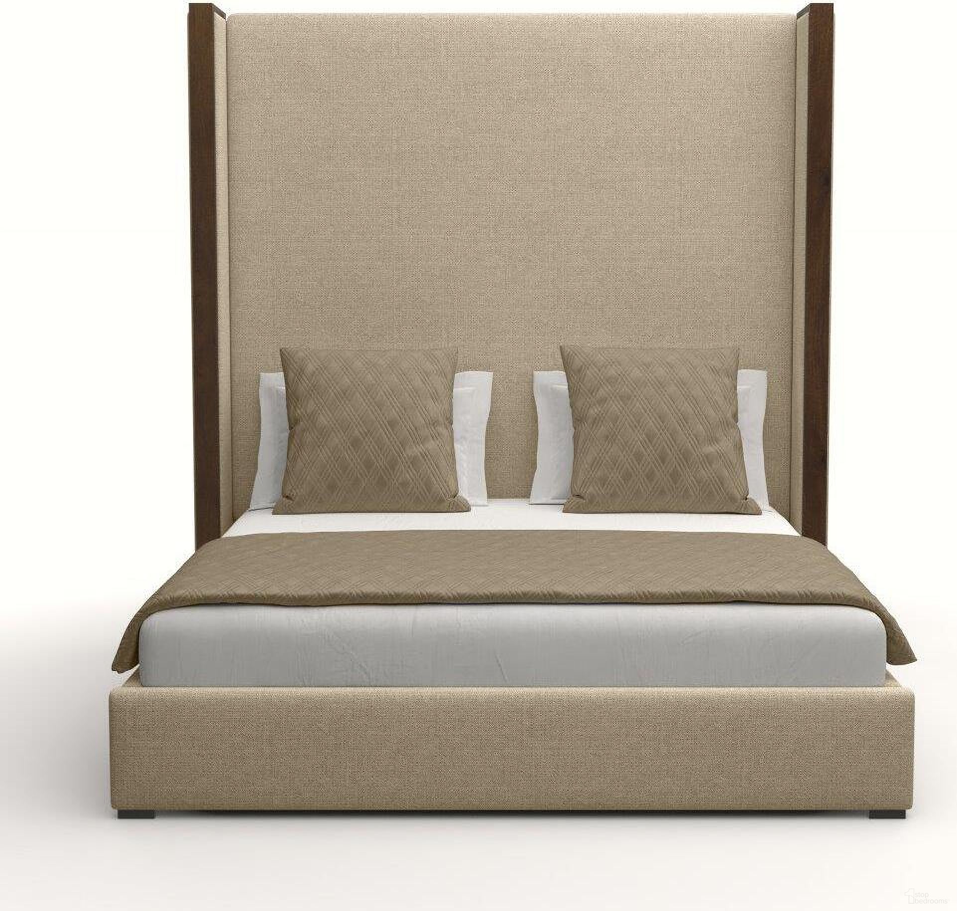Nativa Interiors Irenne Plain Upholstered High 87 Inch King Flax Bed