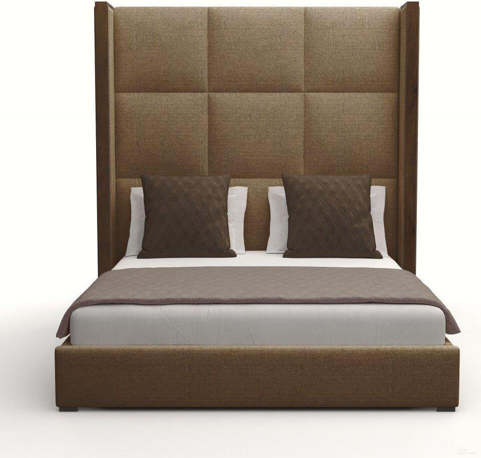 Nativa Interiors Irenne Square Tufted Upholstered High 87 Inch King Brown Bed