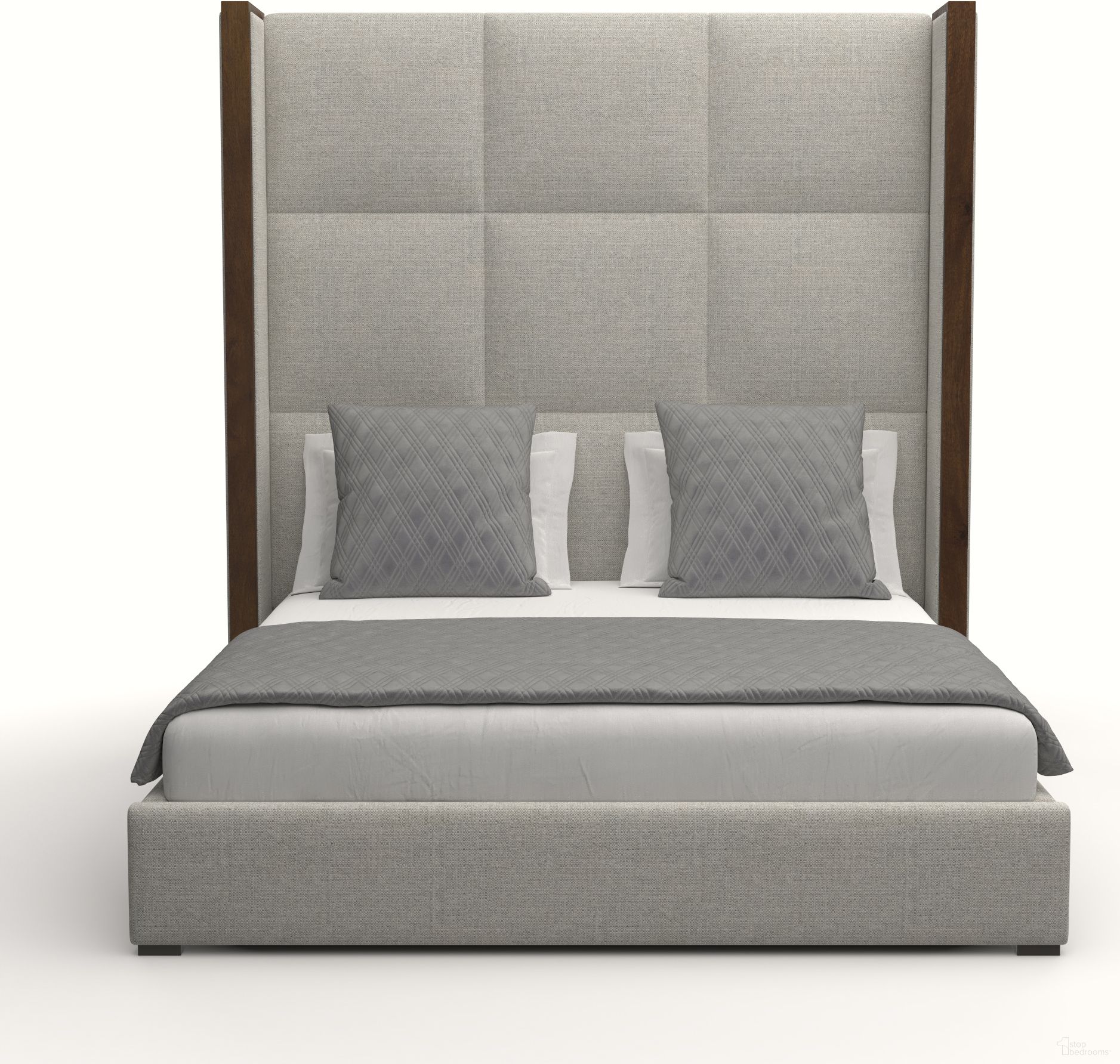 Nativa Interiors Irenne Square Tufted Upholstered High 87 Inch King Grey Bed