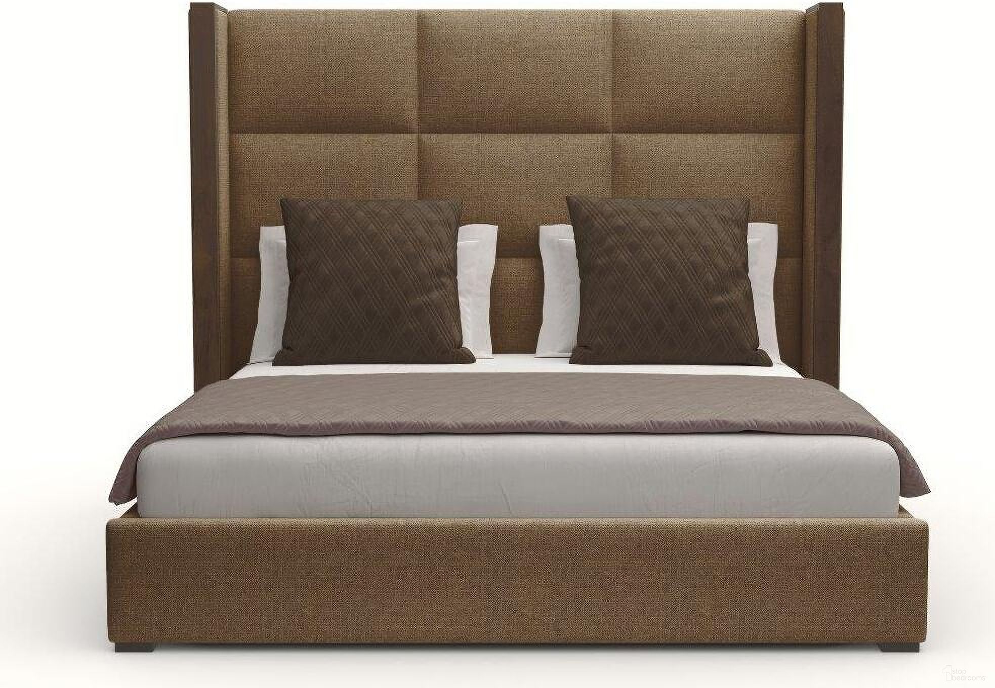 Nativa Interiors Irenne Square Tufted Upholstered Medium 67 Inch King Brown Bed