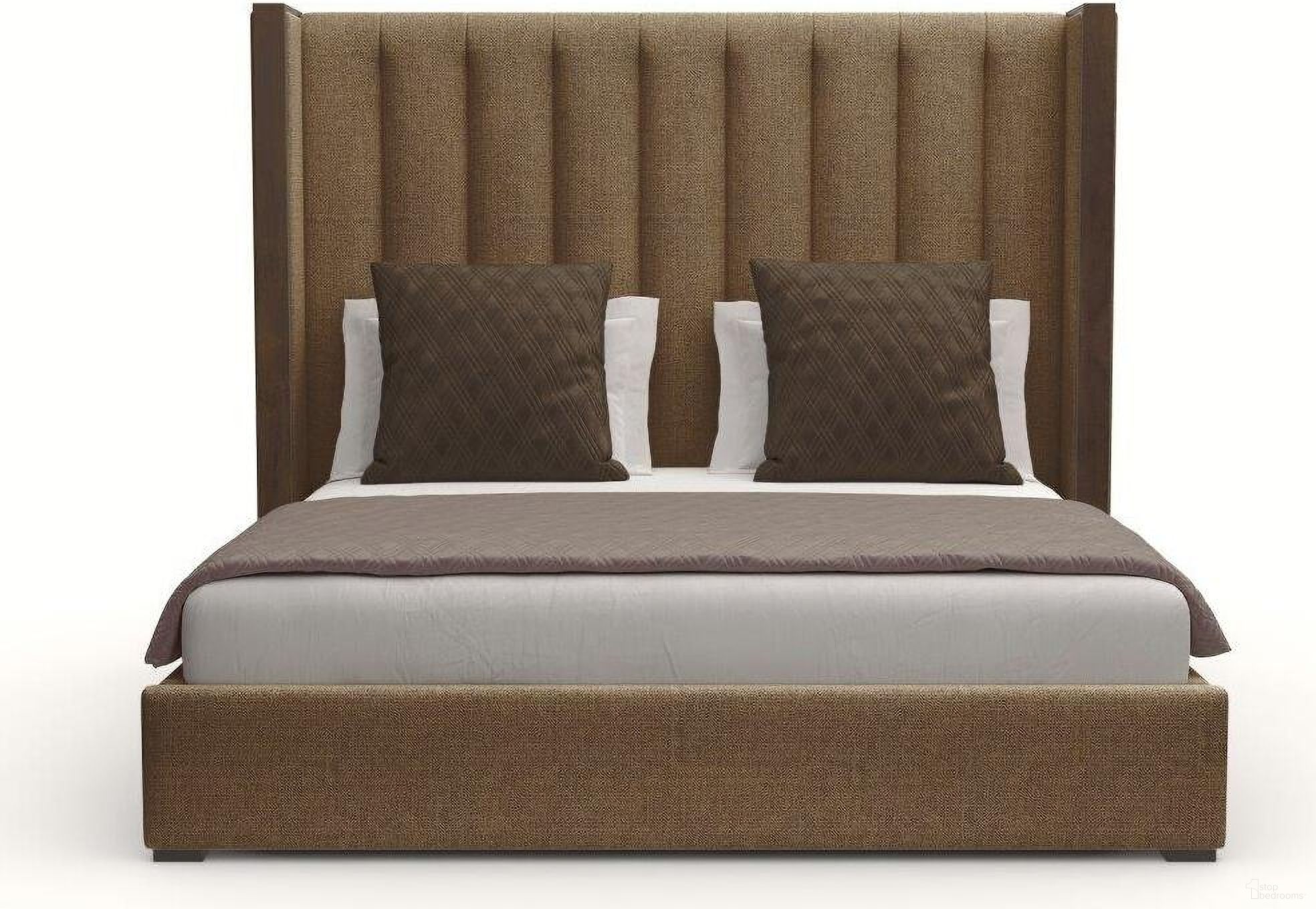 Nativa Interiors Irenne Vertical Channel Tufted Upholstered Medium 67 Inch King Brown Bed