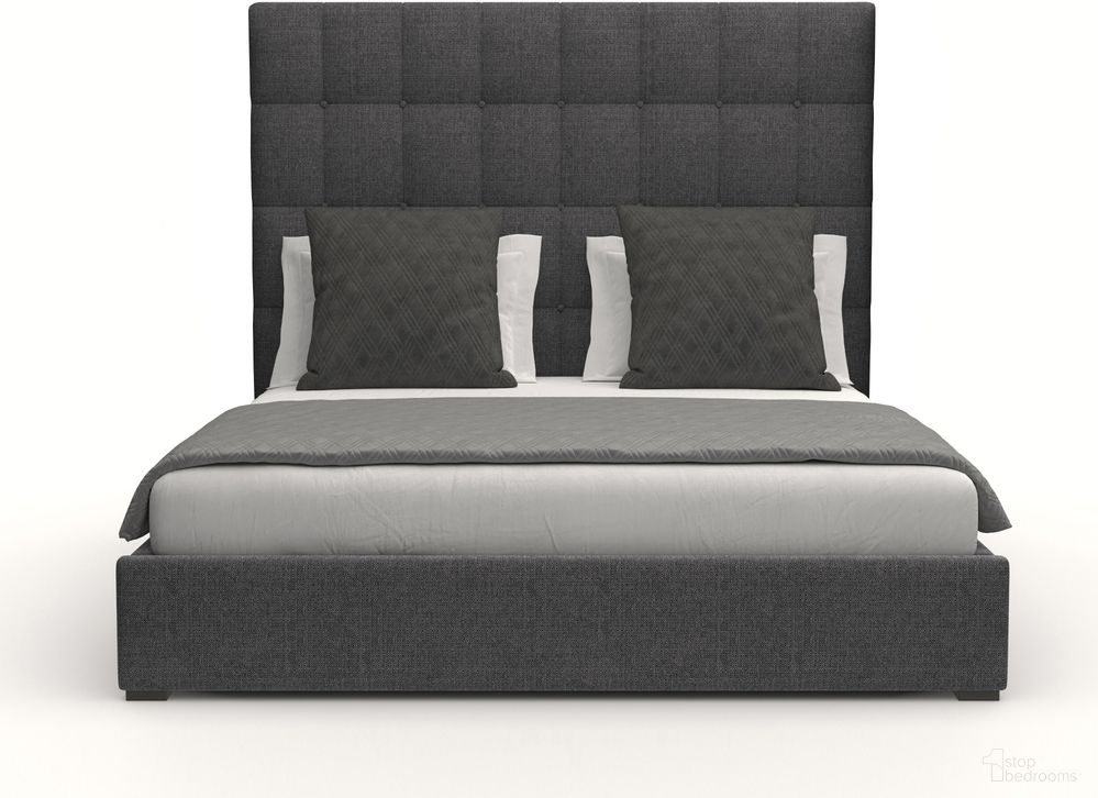 Nativa Interiors Moyra Box Tufted Upholstered Medium 67 Inch California King Charcoal Bed