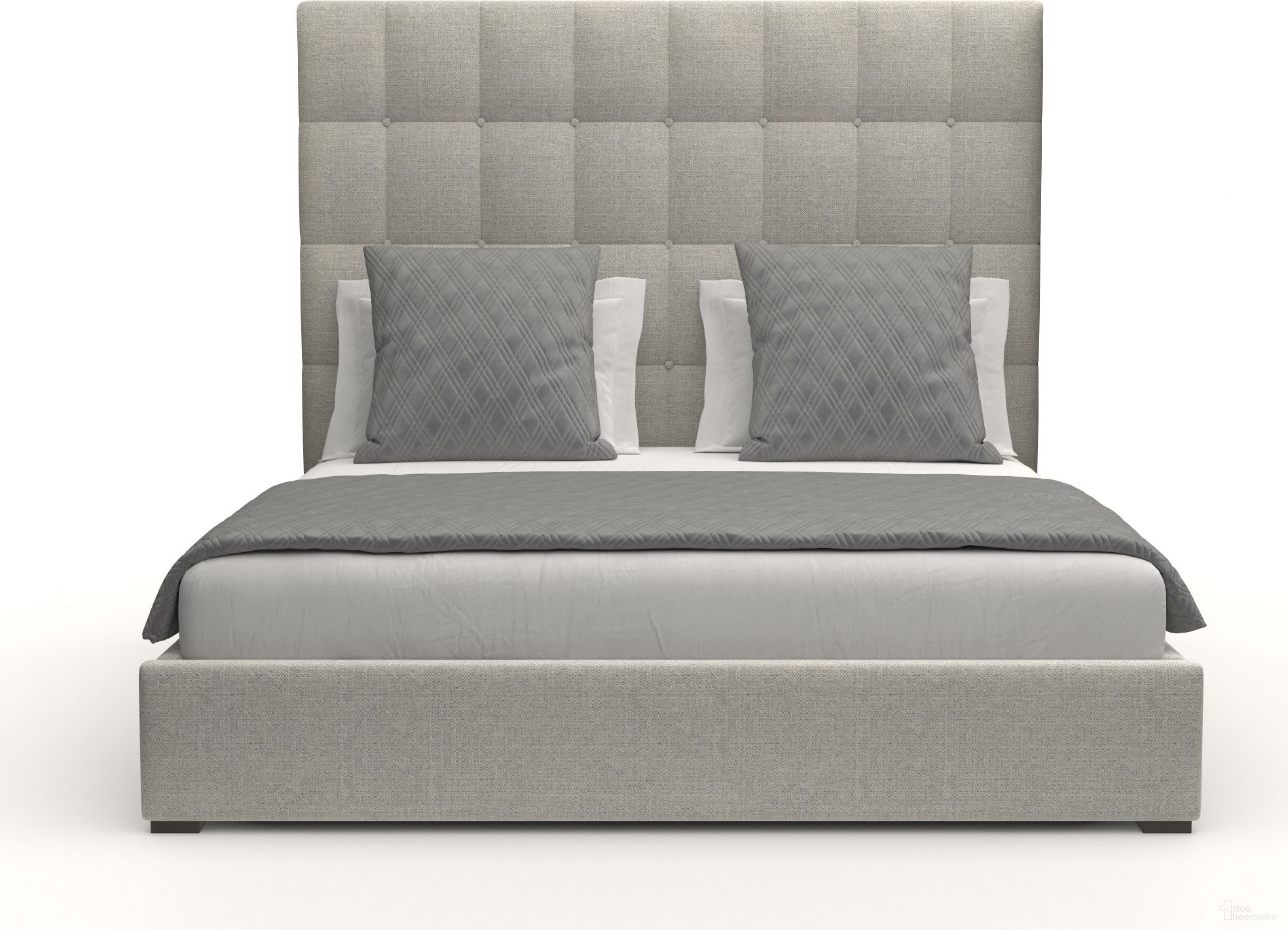Nativa Interiors Moyra Box Tufted Upholstered Medium 67 Inch California King Grey Bed