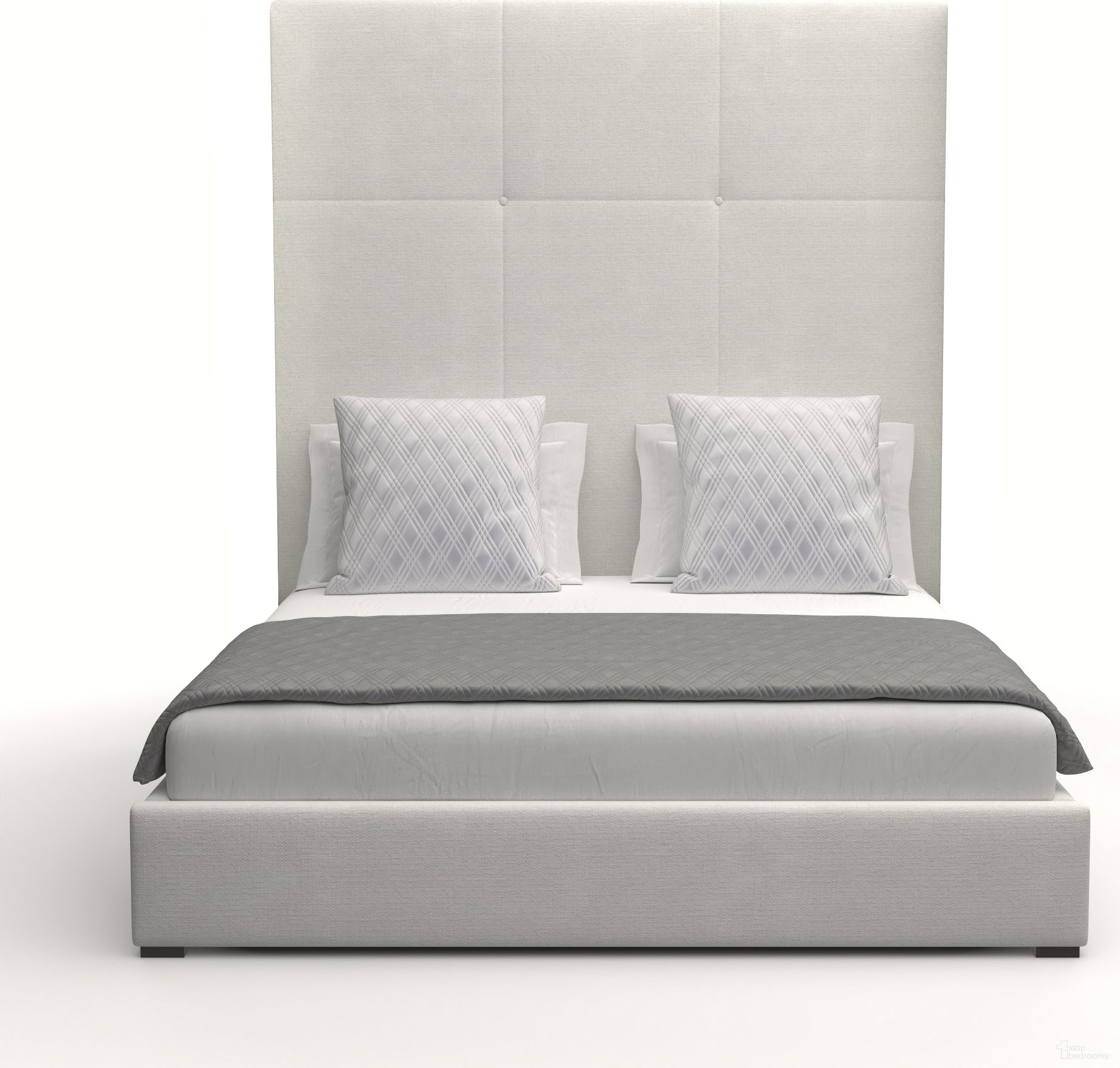Nativa Interiors Moyra Simple Tufted Upholstered High 87 Inch King Off White Bed
