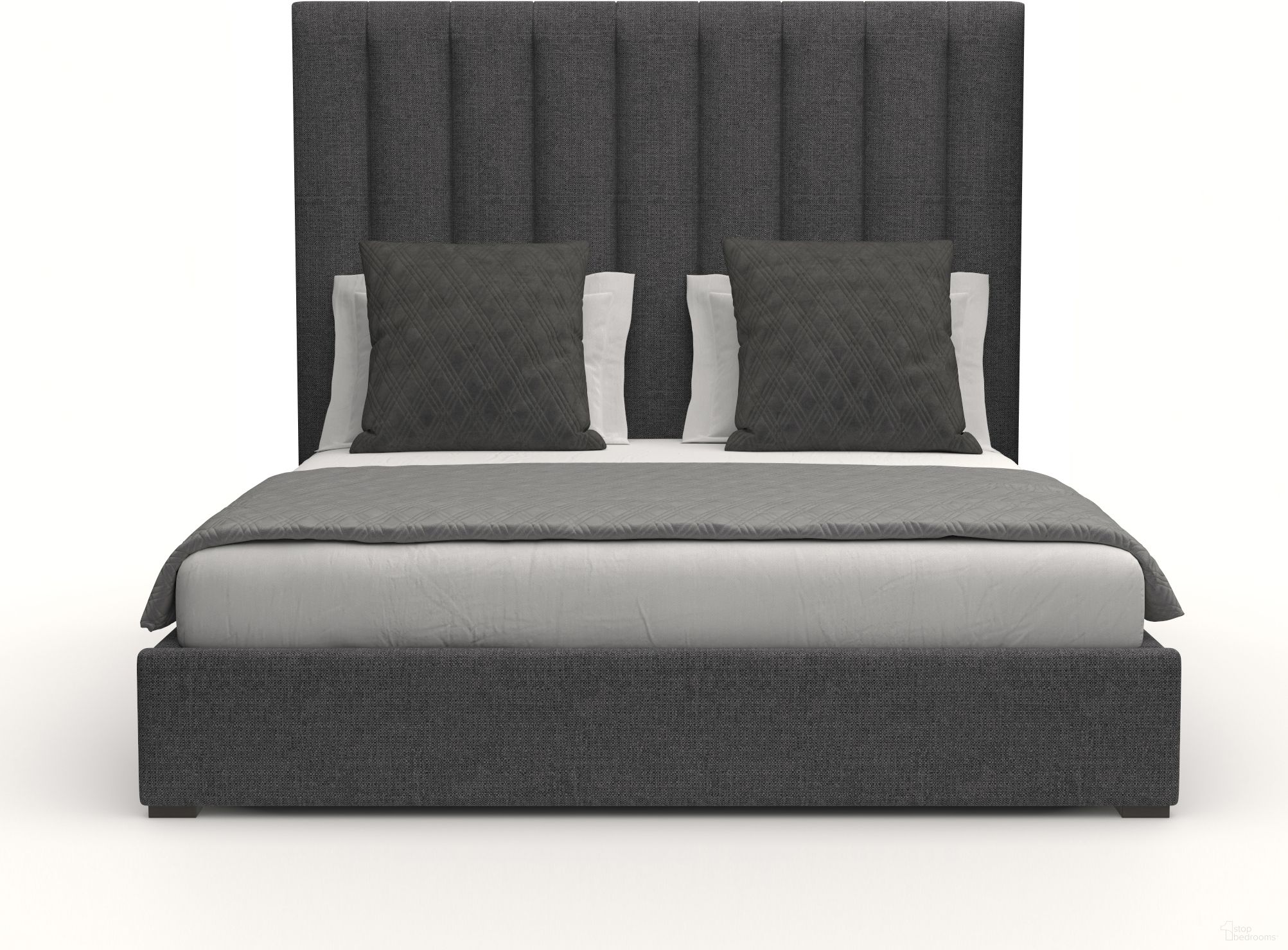 Nativa Interiors Moyra Vertical Channel Tufted Upholstered Medium 67 Inch King Charcoal Bed