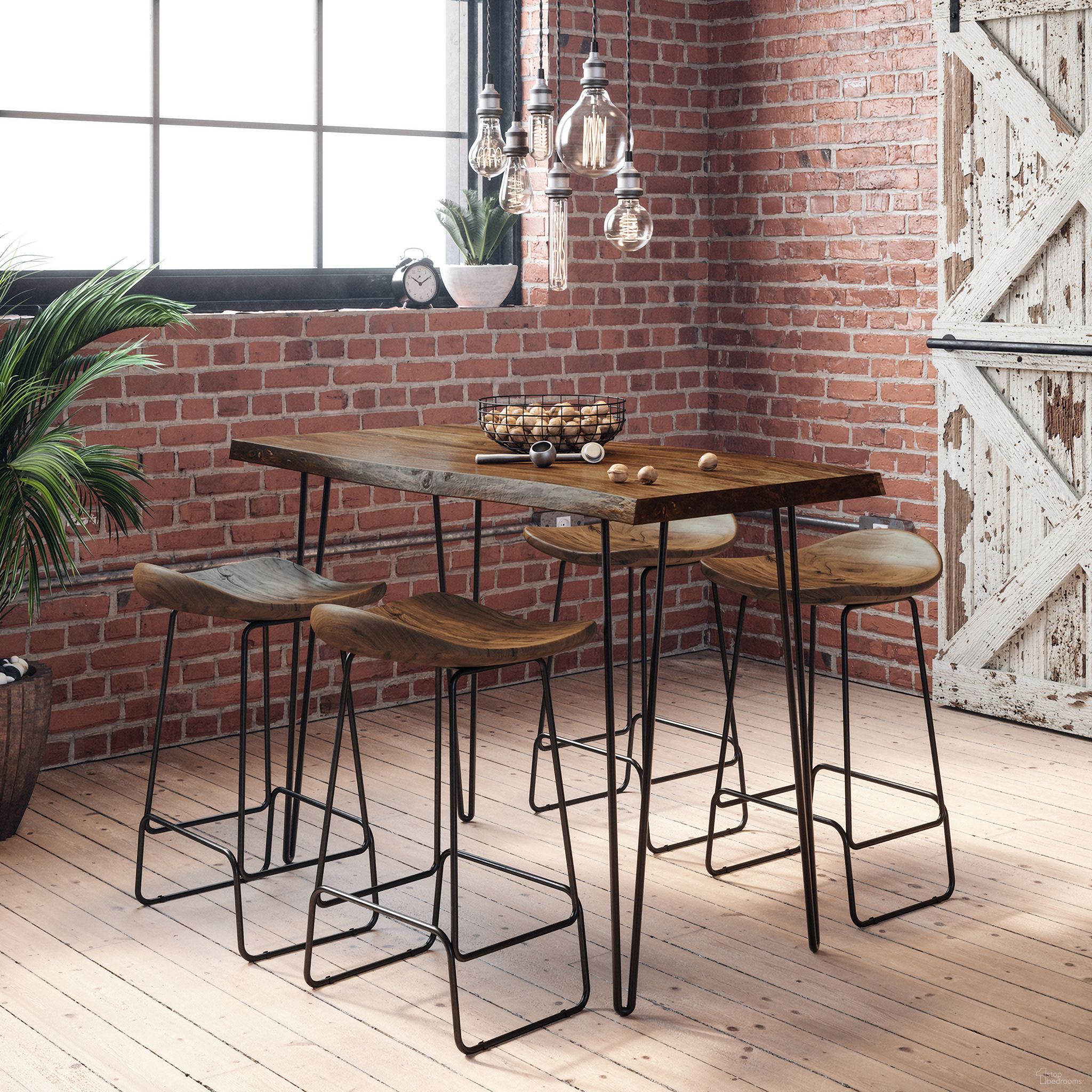 The appearance of Nature'S Edge 52 Inch 5 Piece Counter Height Dining Set with Backless Barstools In Chestnut designed by Jofran in the modern / contemporary interior design. This chestnut piece of furniture was selected by 1StopBedrooms from Nature'S Edge Collection to add a touch of cosiness and style into your home. Sku: 1781-52;1781-BS160KD;1781-BS160KD. Material: Acacia.