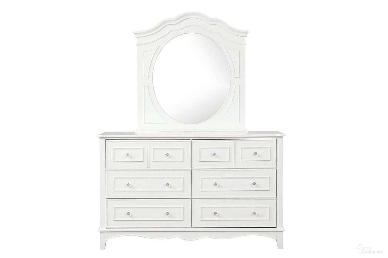 The appearance of Naucalpan Dresser with Bottom Drawer Cedar In White designed by Furniture of America in the traditional interior design. This white piece of furniture  was selected by 1StopBedrooms from Naucalpan Collection to add a touch of cosiness and style into your home. Sku: FM7456WH-D. Material: Solid Wood.