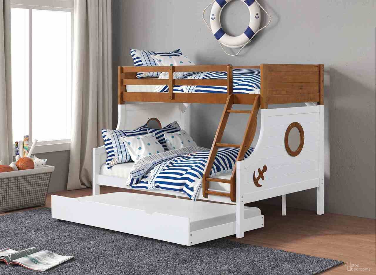 Nautia Twin Over Full Bunk Bed with Trundle In Oak and White