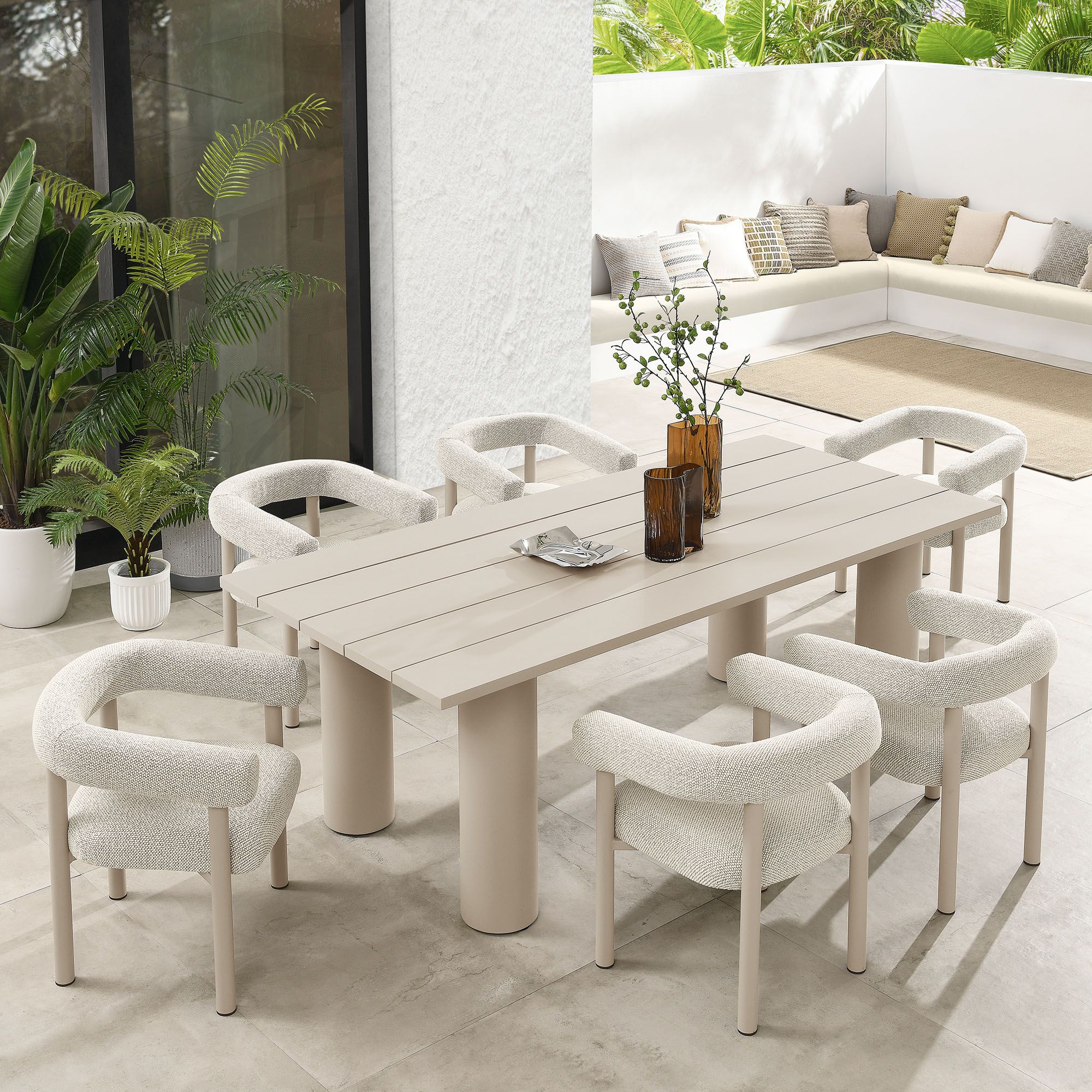 The appearance of Nautica 7-Piece Rectangular Outdoor Patio Aluminum Dining Table and Chairs Set In Ivory and Taupe designed by Modway in the modern / contemporary interior design. This ivory/taupe piece of furniture was selected by 1StopBedrooms from Nautica Collection to add a touch of cosiness and style into your home. Sku: EEI-6979-IVO-TAU;EEI-6980-TAU-BASE;EEI-6980-TAU-TOP;EEI-6979-IVO-TAU;EEI-6979-IVO-TAU. Material: Aluminum.