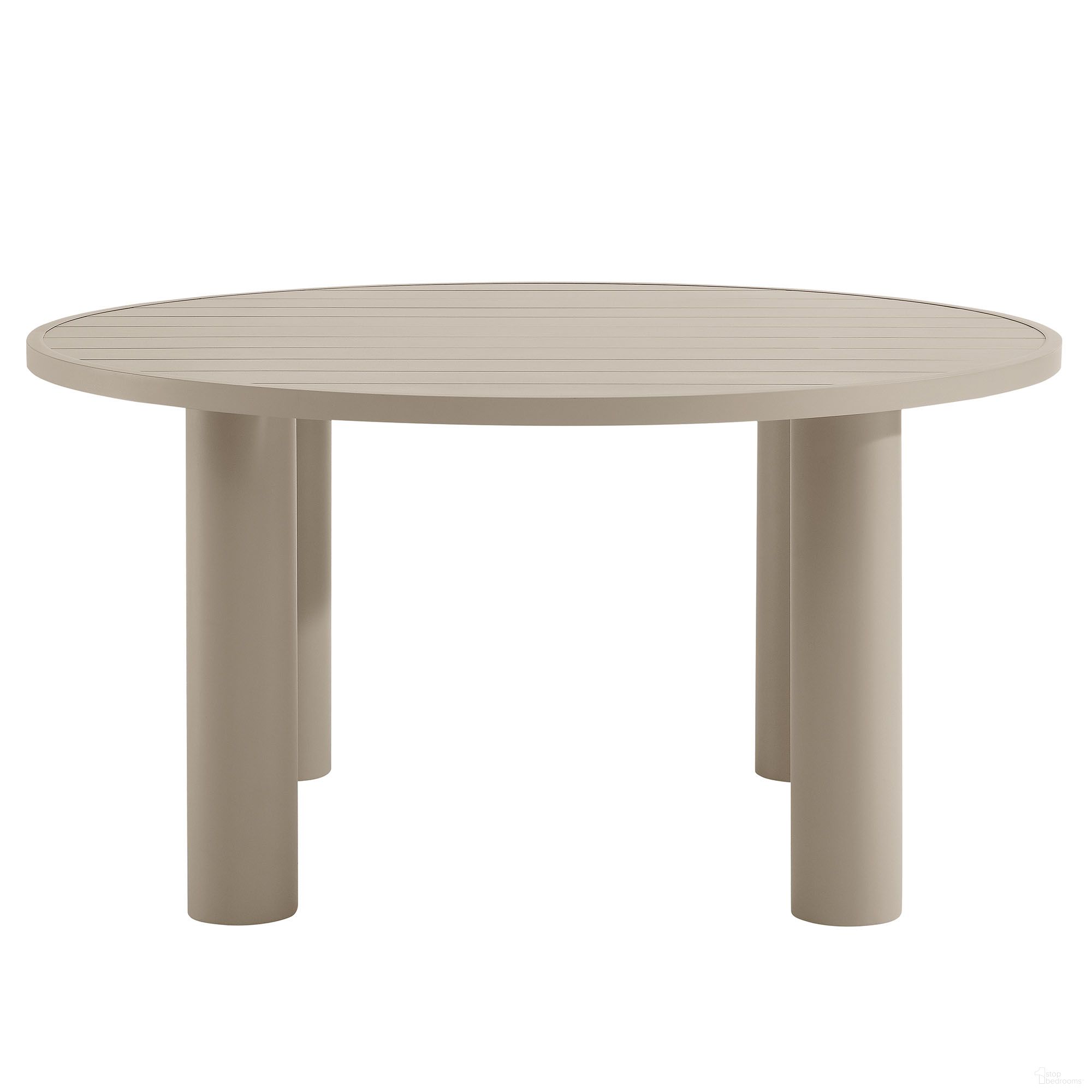 The appearance of Nautica Outdoor Patio 60 Inch Round Aluminum Dining Table In Taupe designed by Modway in the modern / contemporary interior design. This taupe piece of furniture  was selected by 1StopBedrooms from Nautica Collection to add a touch of cosiness and style into your home. Sku: EEI-6981-TAU-BASE;EEI-6981-TAU-TOP. Material: Aluminum.