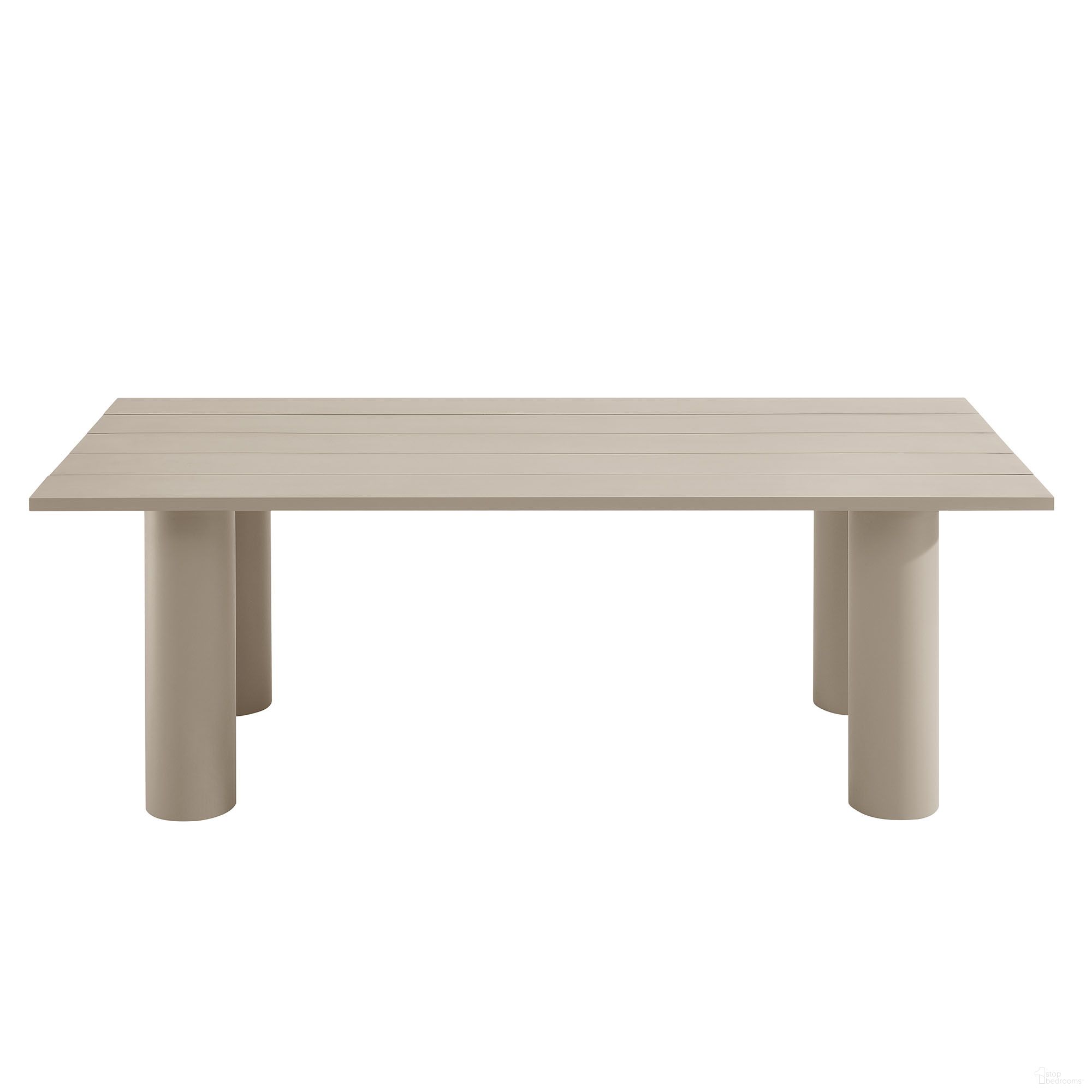 The appearance of Nautica Outdoor Patio 87 Inch Rectangular Aluminum Dining Table In Taupe designed by Modway in the modern / contemporary interior design. This taupe piece of furniture  was selected by 1StopBedrooms from Nautica Collection to add a touch of cosiness and style into your home. Sku: EEI-6980-TAU-BASE;EEI-6980-TAU-TOP. Material: Aluminum.