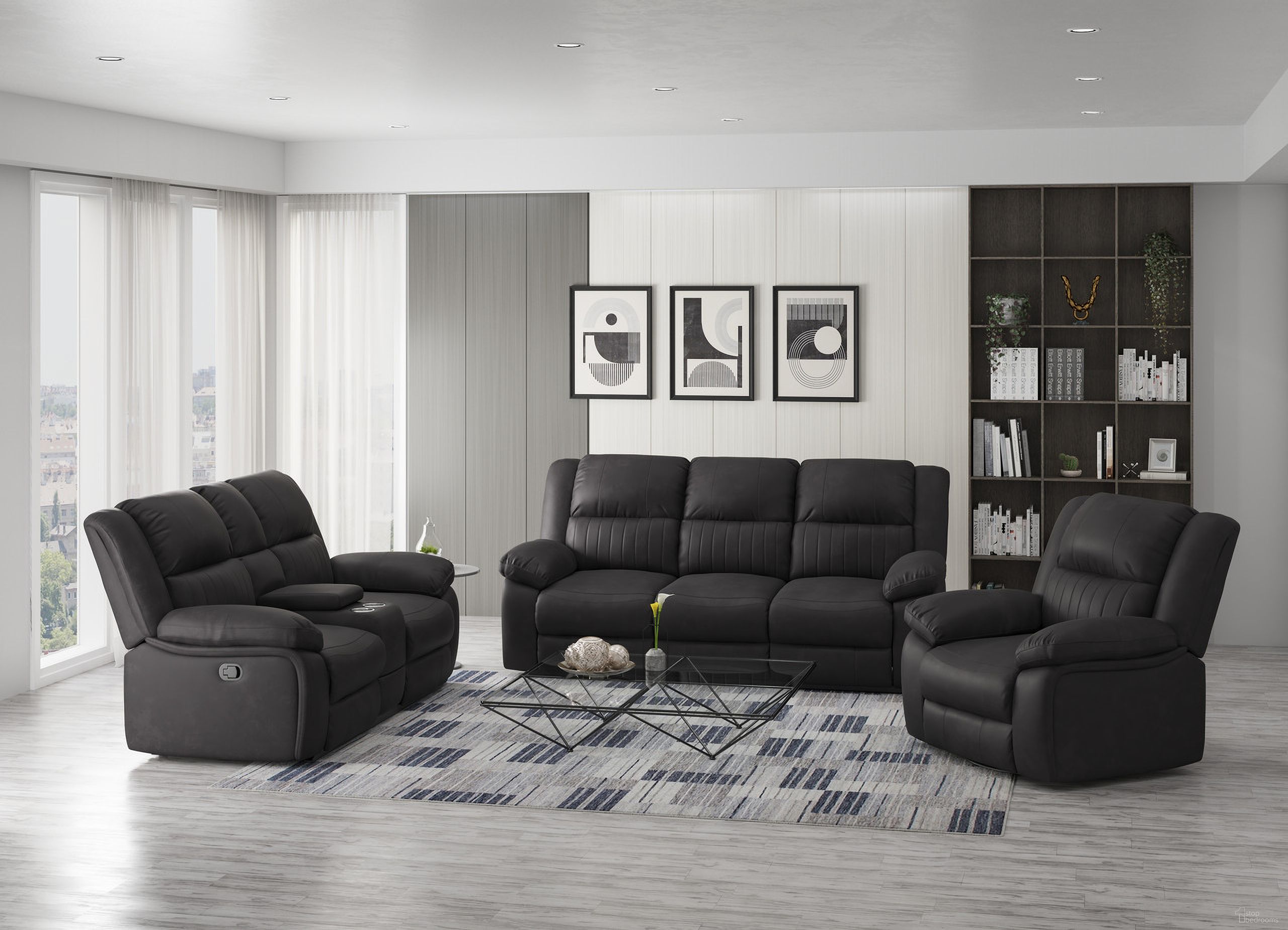 The appearance of Navaro Reclining Living Room Set In Black designed by Emerald Home Furnishings in the modern / contemporary interior design. This black piece of furniture was selected by 1StopBedrooms from Navaro Collection to add a touch of cosiness and style into your home. Sku: U7120-00-06;U7120-09-06. Material: Metal.