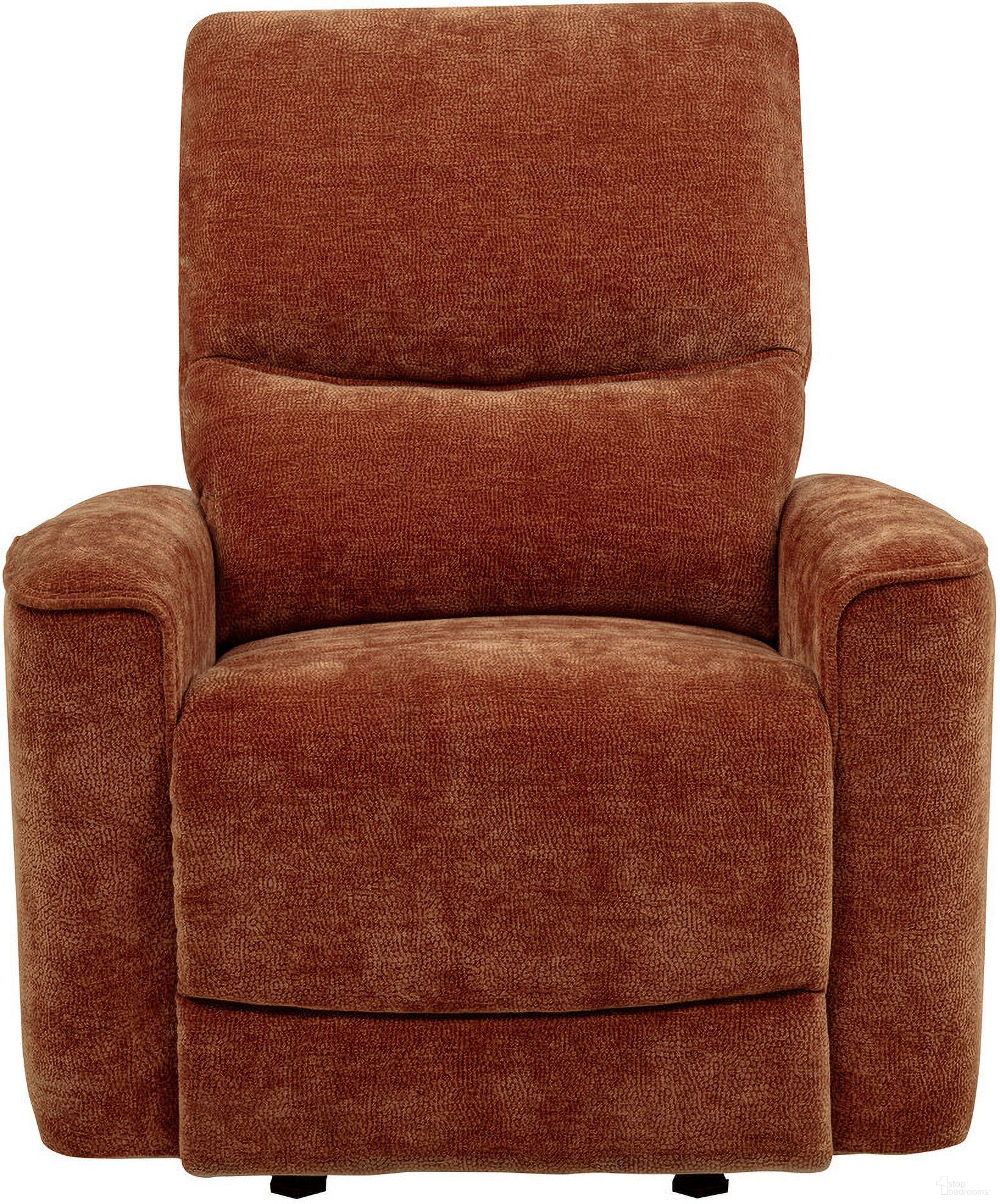 The appearance of Navarro Chenille Upholstered Glider Recliner In Burnt Orange designed by Coaster in the transitional interior design. This burnt orange piece of furniture  was selected by 1StopBedrooms from Navarro Collection to add a touch of cosiness and style into your home. Sku: 609576. Material: Plywood.