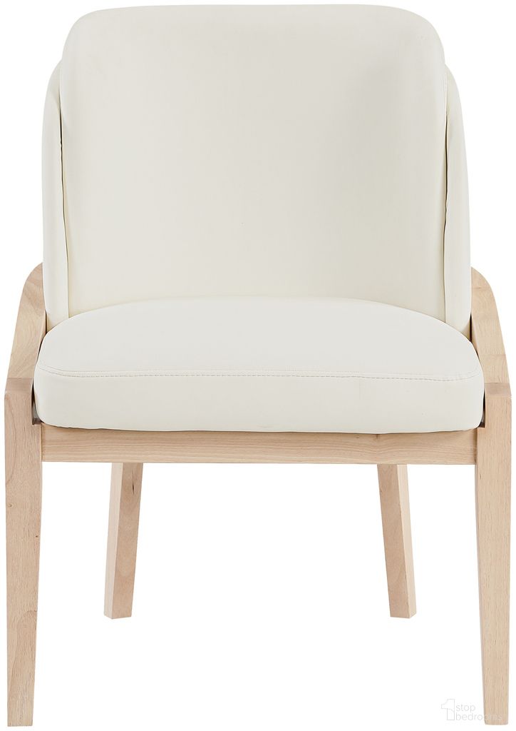 Navo Vegan Leather Upholstered Dining Chair In Cream and Stained Natural