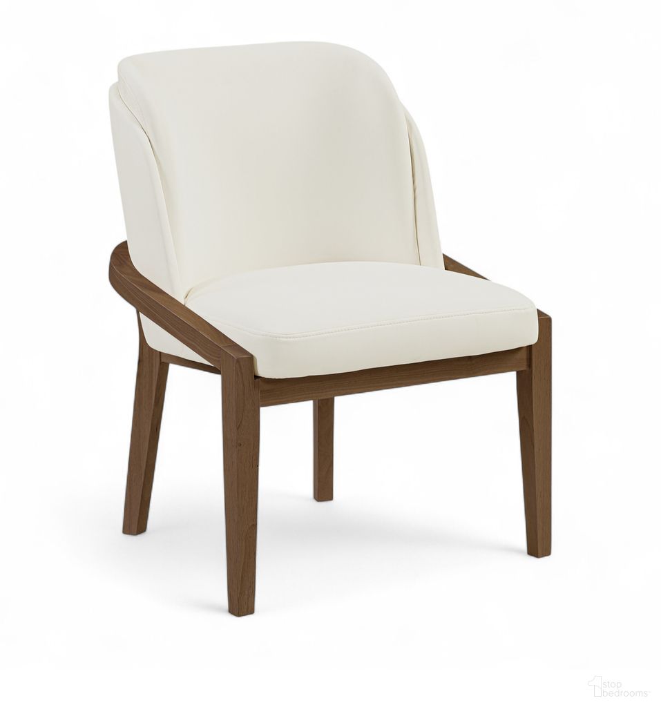 The appearance of Navo Vegan Leather Upholstered Dining Chair In Cream and Stained Walnut designed by Meridian in the modern / contemporary interior design. This cream/stained walnut piece of furniture was selected by 1StopBedrooms from Navo Collection to add a touch of cosiness and style into your home. Sku: 88042Cream-C. Material: Vegan Leather. Chair Type: Side Chair.