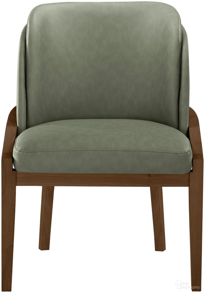Navo Vegan Leather Upholstered Dining Chair In Green and Stained Walnut