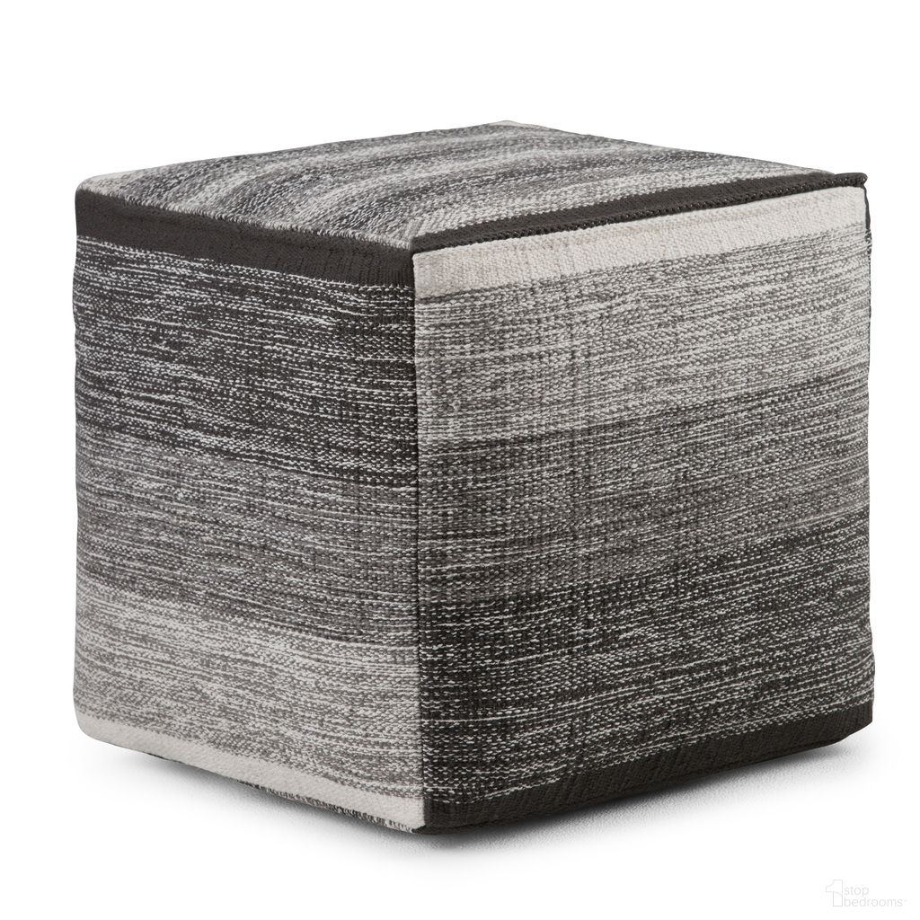 Naya Cotton Cube Pouf In Patterned Grey Melange