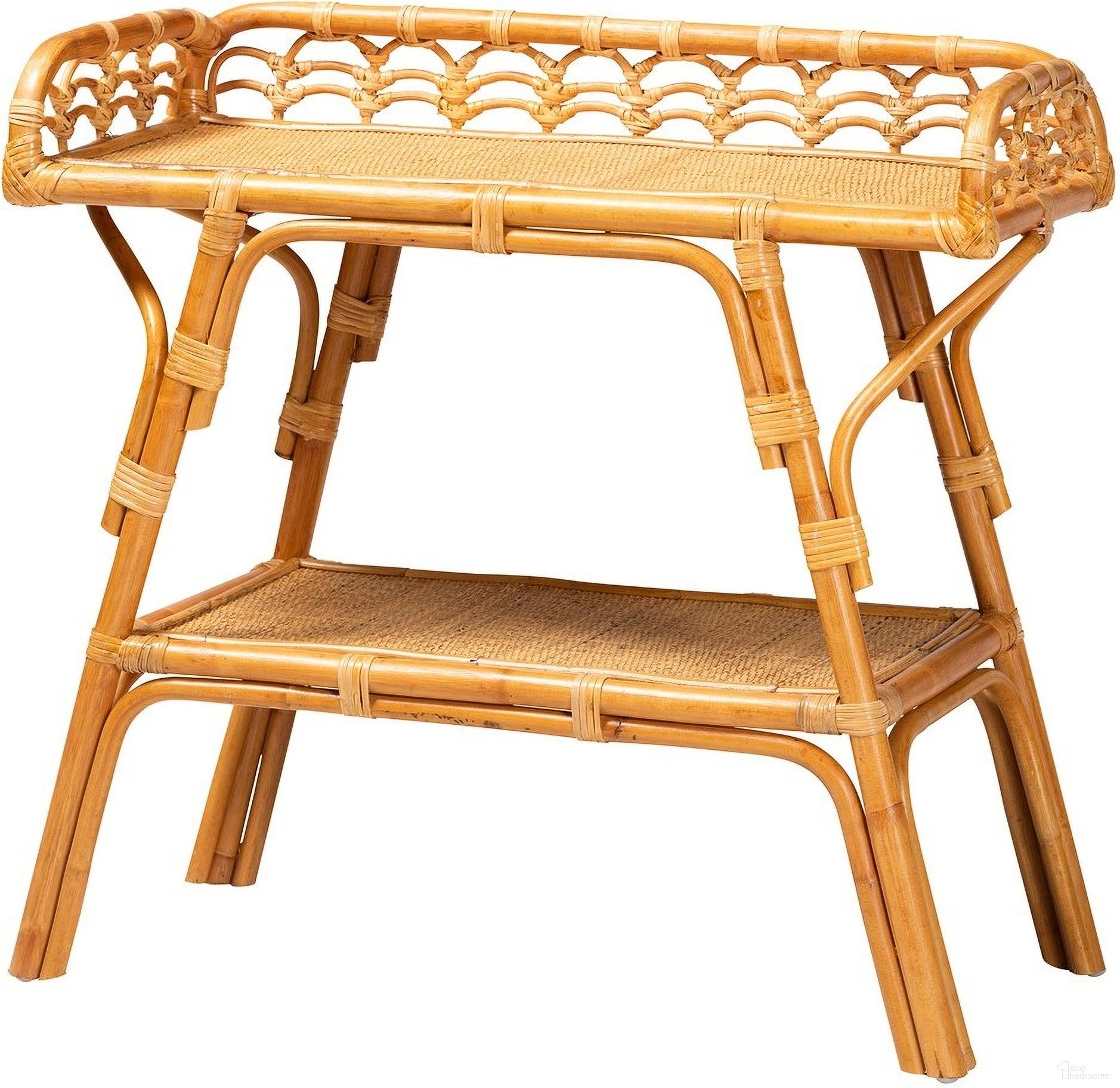 The appearance of Nayana 2-Tier Console Table In Honey designed by Baxton Studio in the bohemian interior design. This honey piece of furniture was selected by 1StopBedrooms from Nayana Collection to add a touch of cosiness and style into your home. Sku: DCWH1003-Light Honey Rattan-Emilia Console Table. Material: Plywood.