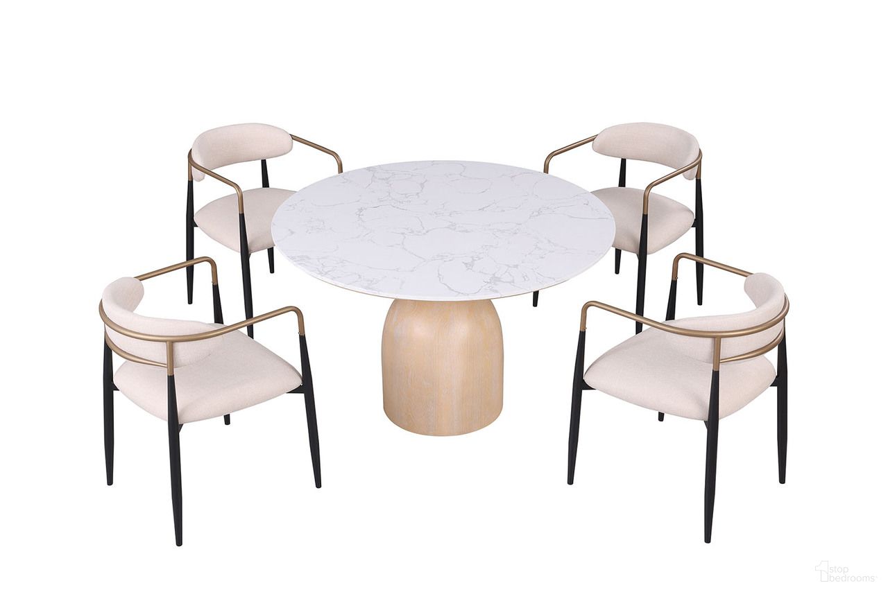 The appearance of Neasden Dining Room Set In Natural/White/Black designed by Furniture of America in the modern / contemporary interior design. This natural/white/black piece of furniture was selected by 1StopBedrooms from Neasden Collection to add a touch of cosiness and style into your home. Sku: FM37003NT-T-1;FM37003NT-T-2;FM37003NT-AC-2PK. Table Top Shape: Round. Material: Fabric. Size: 47".
