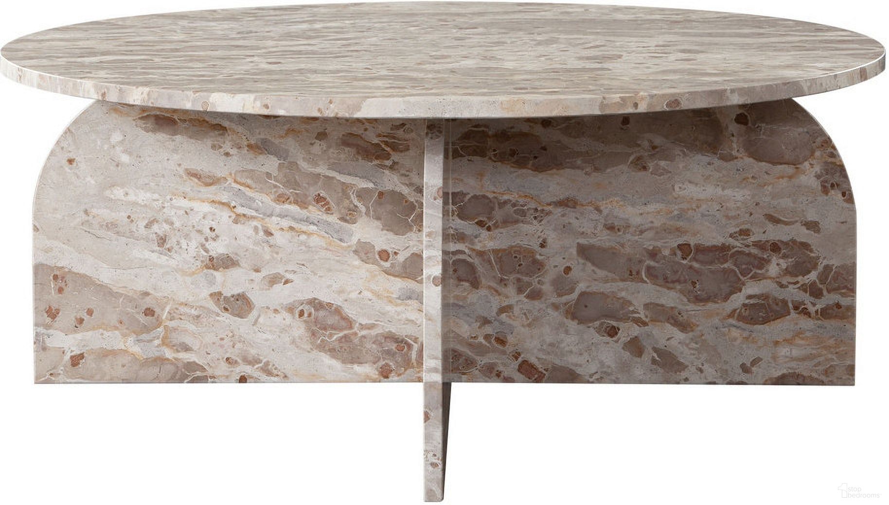 Nebula Round Cocktail Table In Genuine Marble Panther Beige Finish