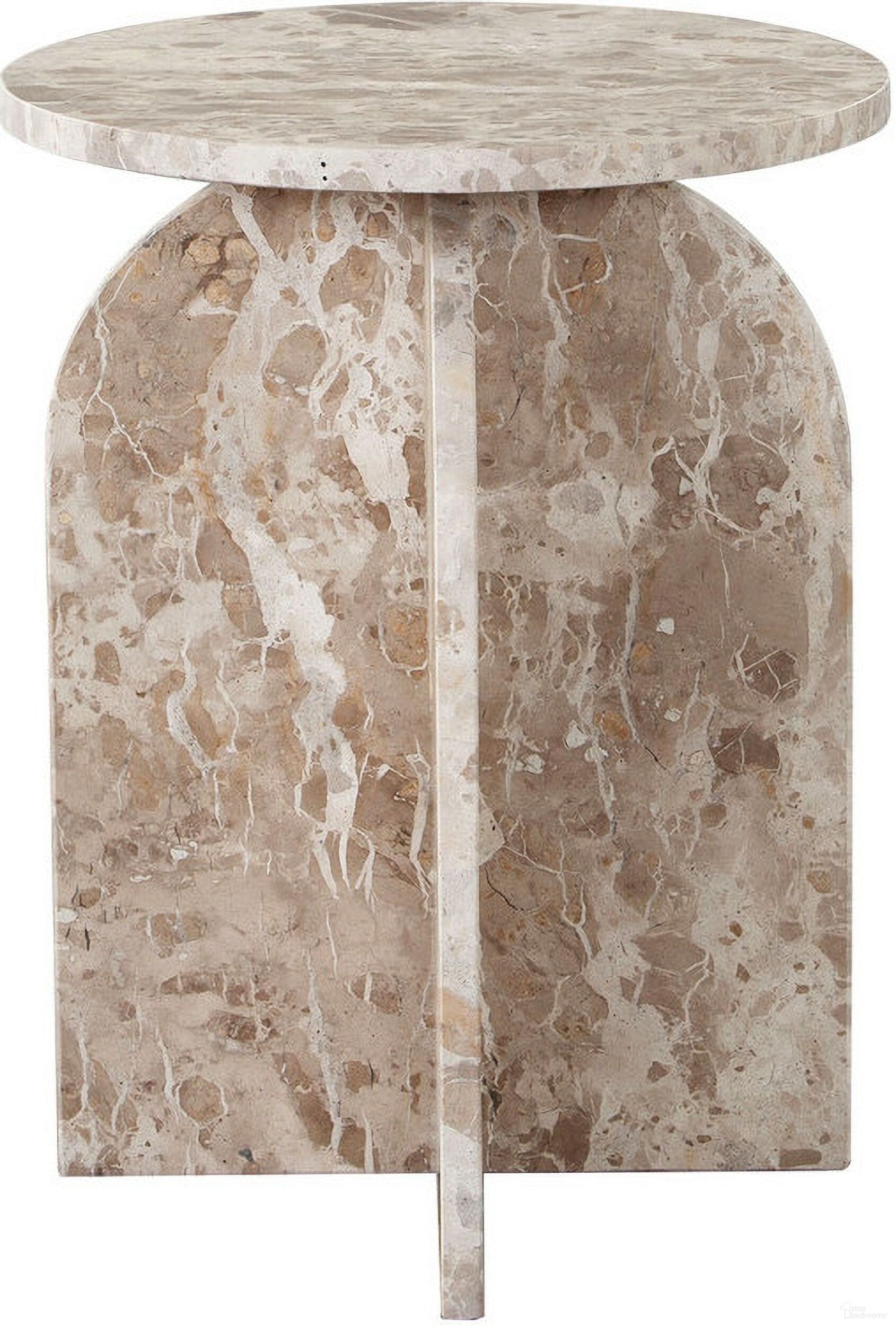 Nebula Round End Table In Genuine Marble Panther Beige Finish