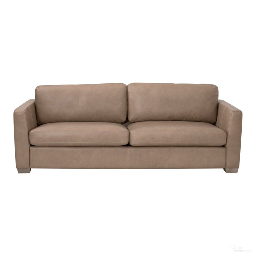 Neiman 95 Inch Taper Arm Sofa In Fawn Leather and Natural Gray