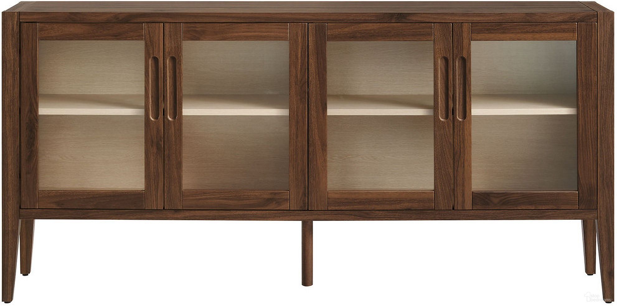 The appearance of Nell 72 Inch Glass Door Sideboard Storage Display Cabinet In Walnut designed by Modway in the modern / contemporary interior design. This walnut piece of furniture  was selected by 1StopBedrooms from Nell Collection to add a touch of cosiness and style into your home. Sku: EEI-7319-WAL-ASH. Material: Glass.