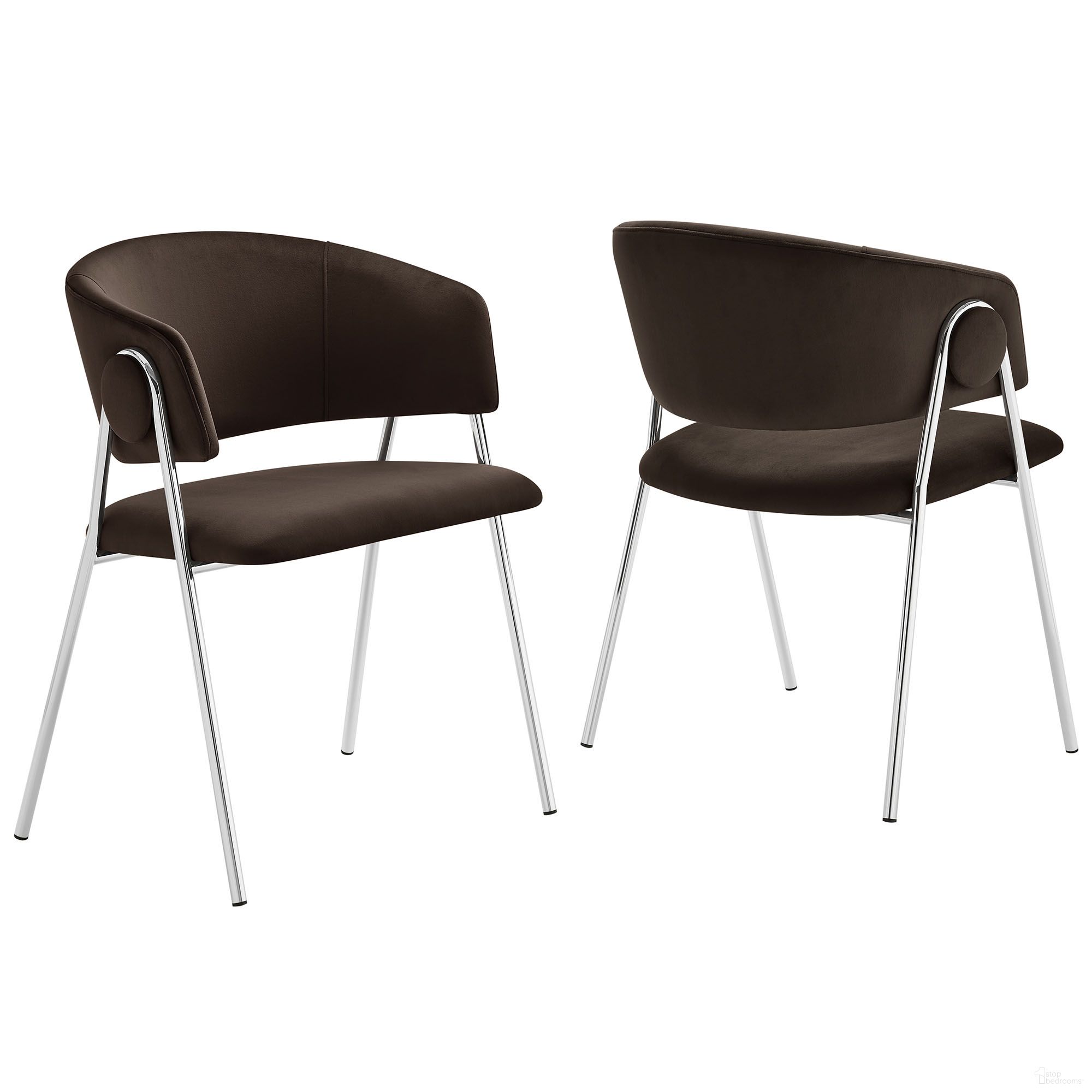 The appearance of Nella Upholstered Performance Velvet Dining Chair Set of 2 In Chocolate Brown designed by Modway in the modern / contemporary interior design. This chocolate brown piece of furniture  was selected by 1StopBedrooms from Nella Collection to add a touch of cosiness and style into your home. Sku: EEI-7046-CHB-SLV. Material: Velvet. Chair Type: Arm Chair.