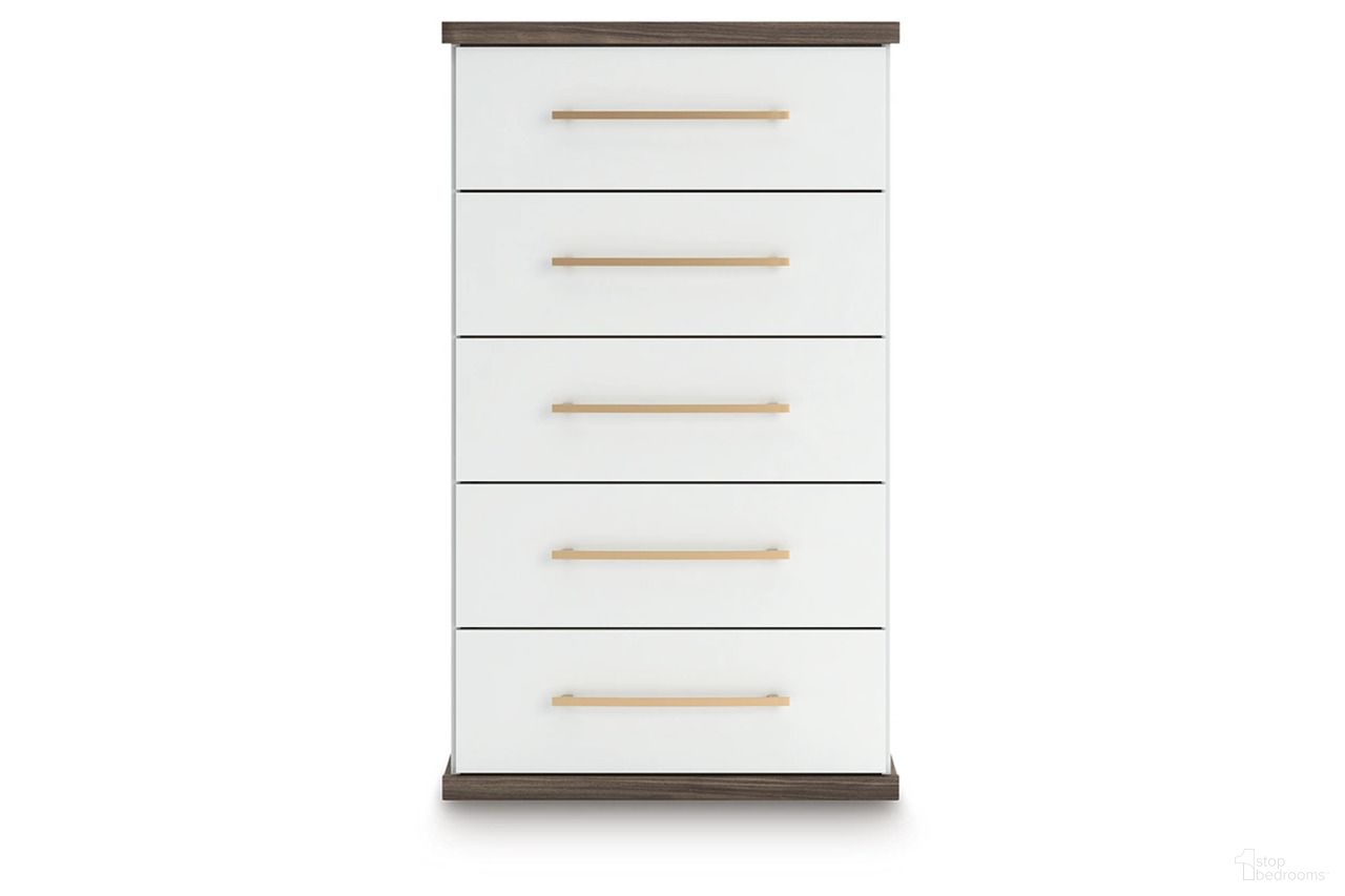 The appearance of Nendalane Chest of Drawers In White and Brown designed by Signature Design by Ashley in the modern / contemporary interior design. This white/brown piece of furniture  was selected by 1StopBedrooms from Nendalane Collection to add a touch of cosiness and style into your home. Sku: NCB1108-46. Material: Wood.