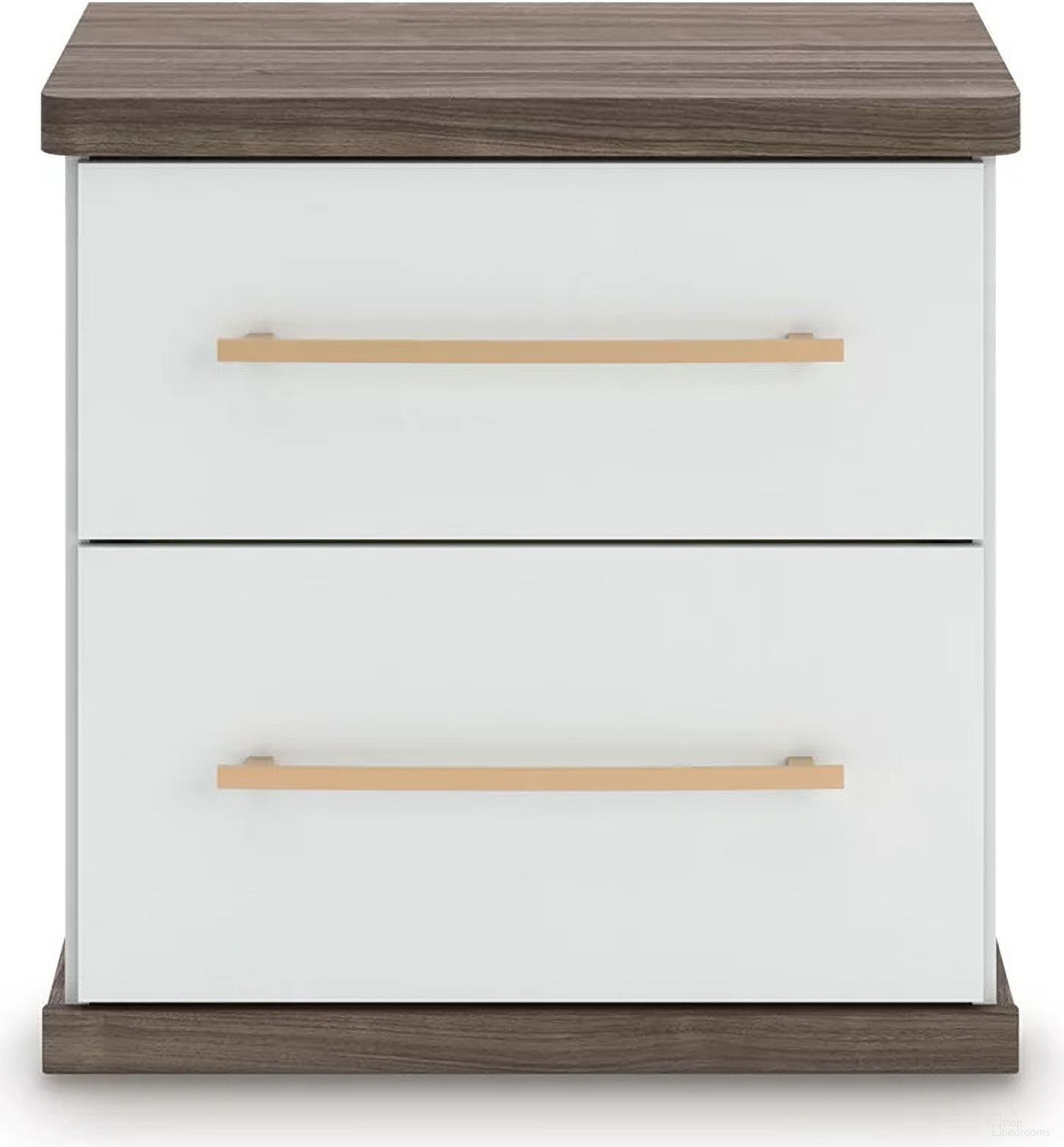 The appearance of Nendalane Nightstand In White and Brown designed by Signature Design by Ashley in the modern / contemporary interior design. This white/brown piece of furniture was selected by 1StopBedrooms from Nendalane Collection to add a touch of cosiness and style into your home. Sku: NCB1108-92. Material: Wood.