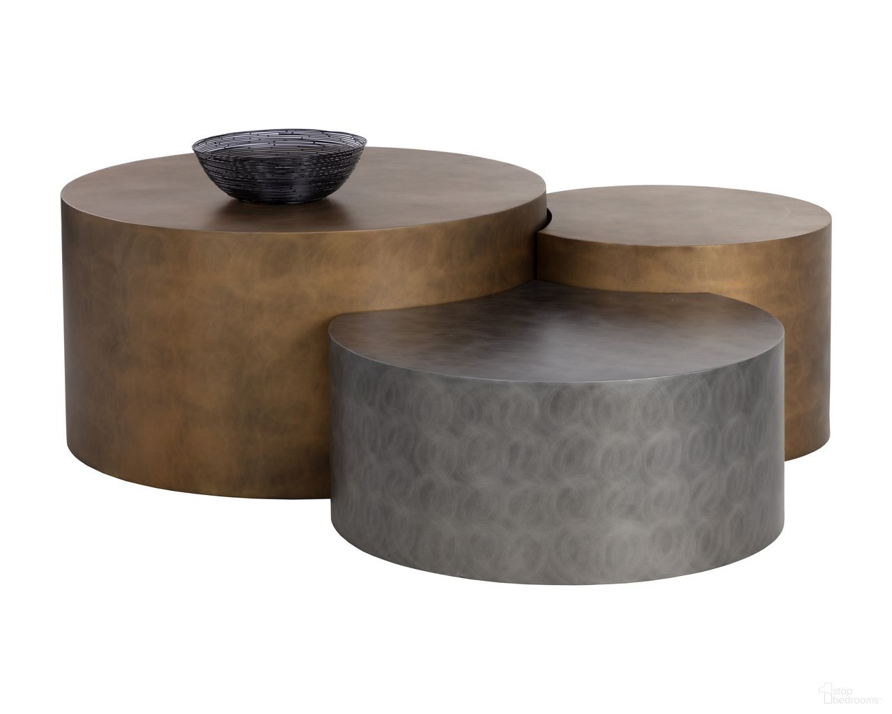 Neo Nesting Coffee Table Set Of 3 In Antique Brass and Nickel