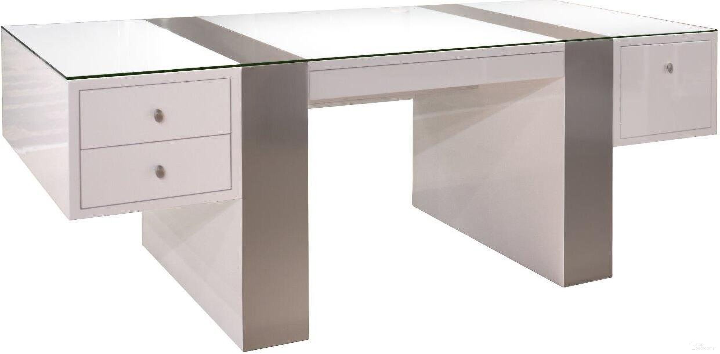 The appearance of Nero White Lacquer Desk designed by Sharelle Furnishings in the modern / contemporary interior design. This white piece of furniture  was selected by 1StopBedrooms from Nero Collection to add a touch of cosiness and style into your home. Sku: NERO-WG-DESK.