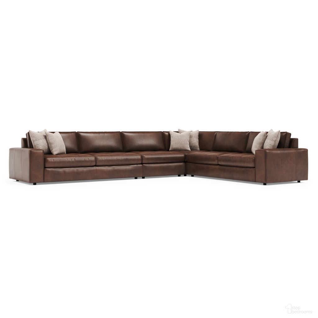 The appearance of Nest 4-Piece Leather Sectional In Brown designed by Bernhardt in the modern / contemporary interior design. This brown piece of furniture was selected by 1StopBedrooms from Nest Collection to add a touch of cosiness and style into your home. Sku: 3330LO;3332LO;3341LO;3342LO. Material: Leather.