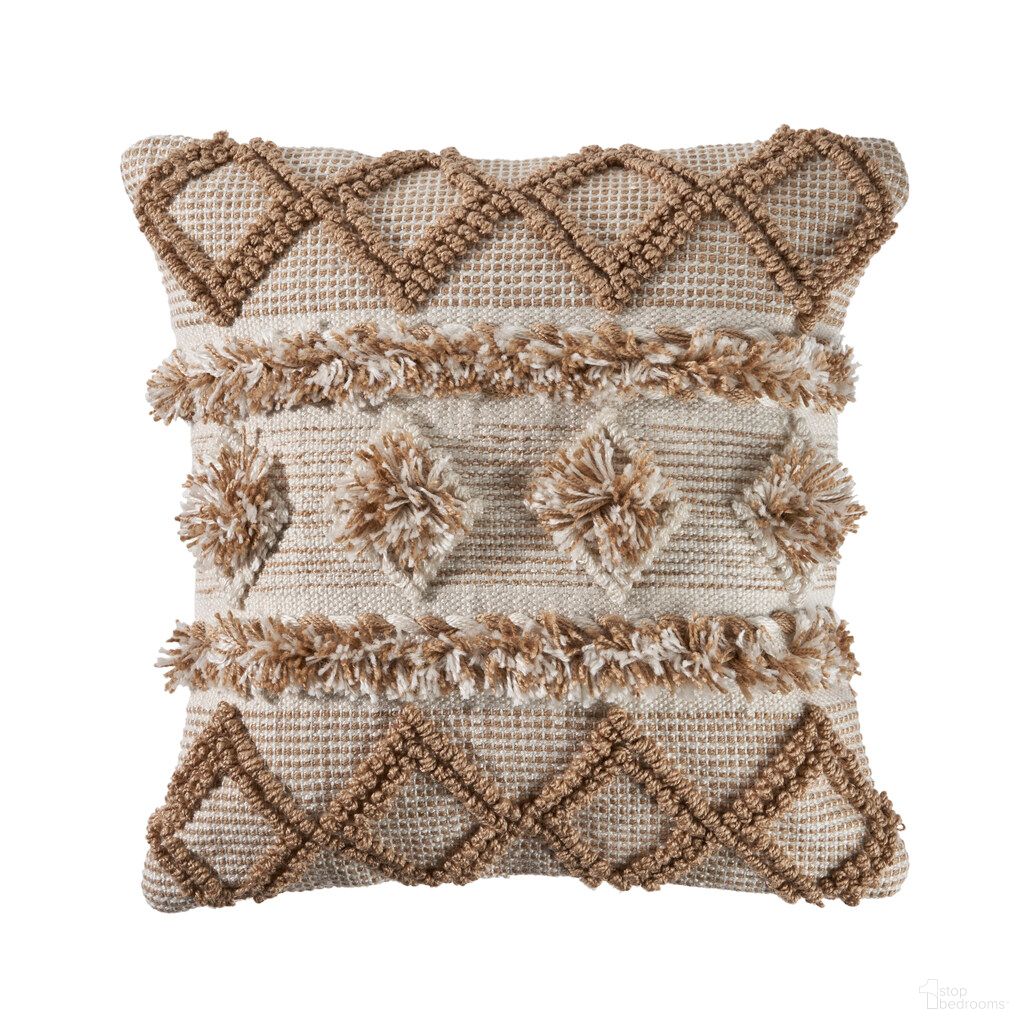 Nesta Ox Bay Hand-Woven Diamond Indoor Outdoor Pillow Cover In Tan and White