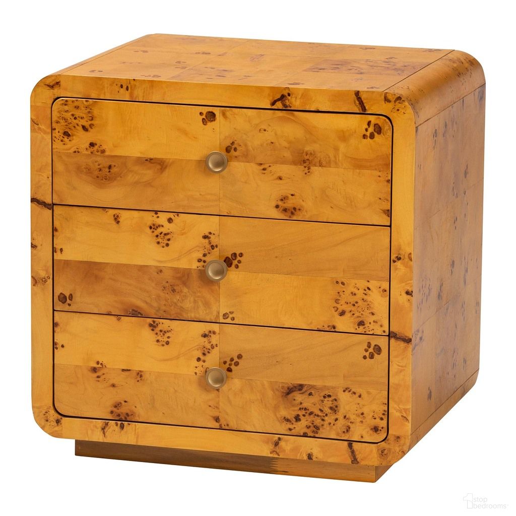Netra Wood 3-Drawer Nightstand In Natural Real Burl