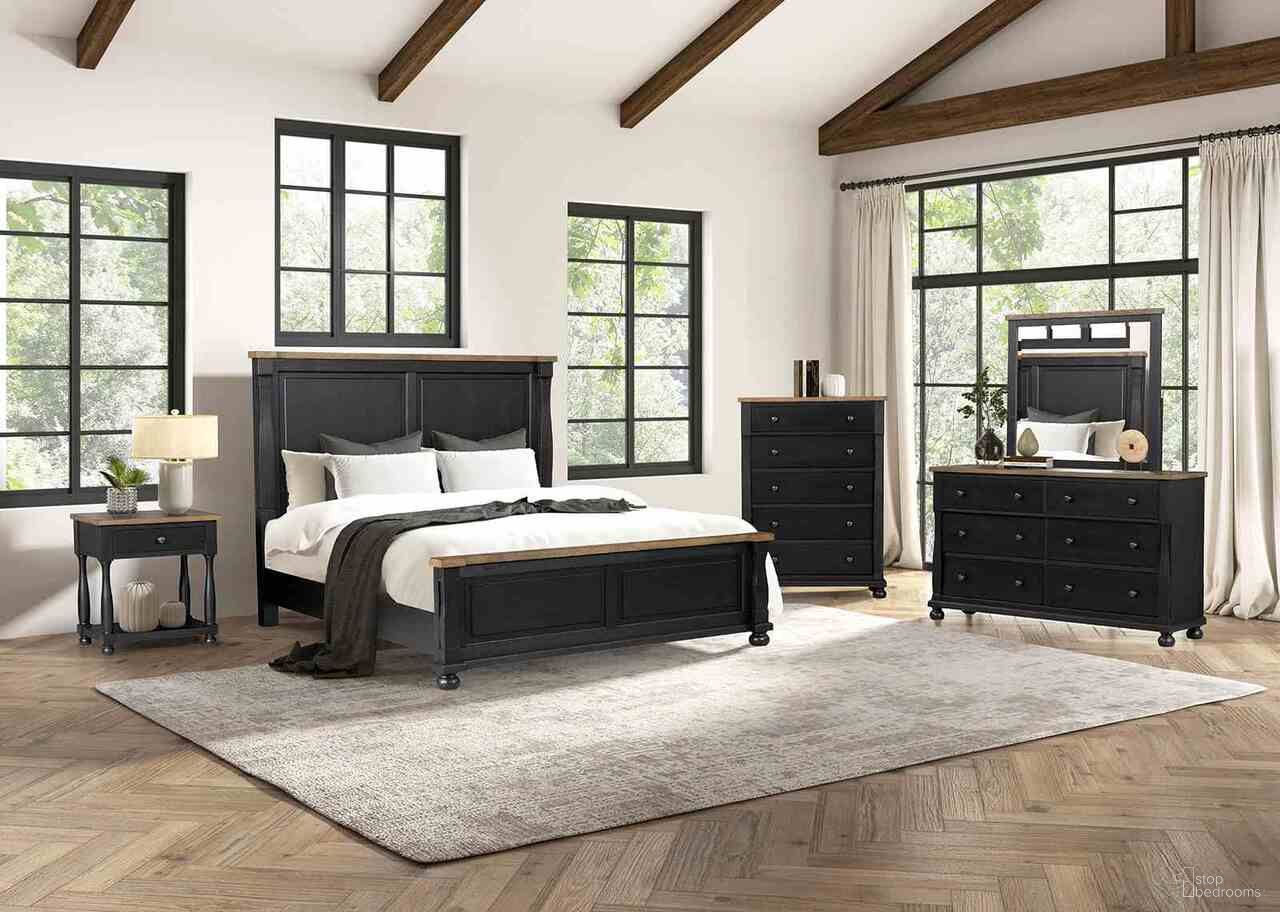 The appearance of Neue Mills Bedroom Set In Farmhouse Black and Rustic Oak designed by Furniture of America in the modern / contemporary interior design. This farmhouse black/rustic oak piece of furniture was selected by 1StopBedrooms from Neue Mills Collection to add a touch of cosiness and style into your home. Sku: FM79009BK-Q-FB;FM79009BK-Q-HB;FM79009BK-R;FM79009BK-N1. Bed Size: King. Material: Engineered Wood.