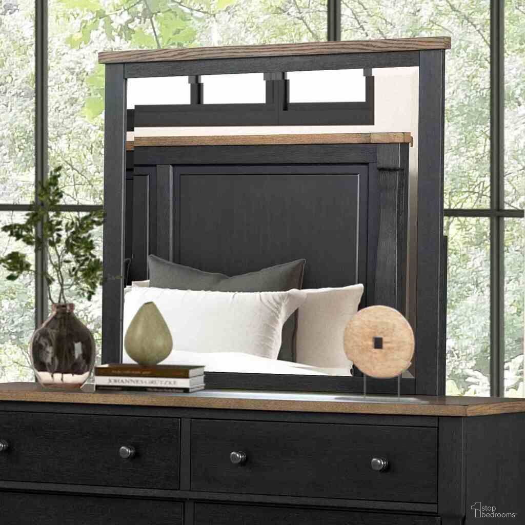 The appearance of Neue Mills Mirror In Farmhouse Black and Rustic Oak designed by Furniture of America in the modern / contemporary interior design. This farmhouse black/rustic oak piece of furniture  was selected by 1StopBedrooms from Neue Mills Collection to add a touch of cosiness and style into your home. Sku: FM79009BK-M. Material: Solid Rubberwood.