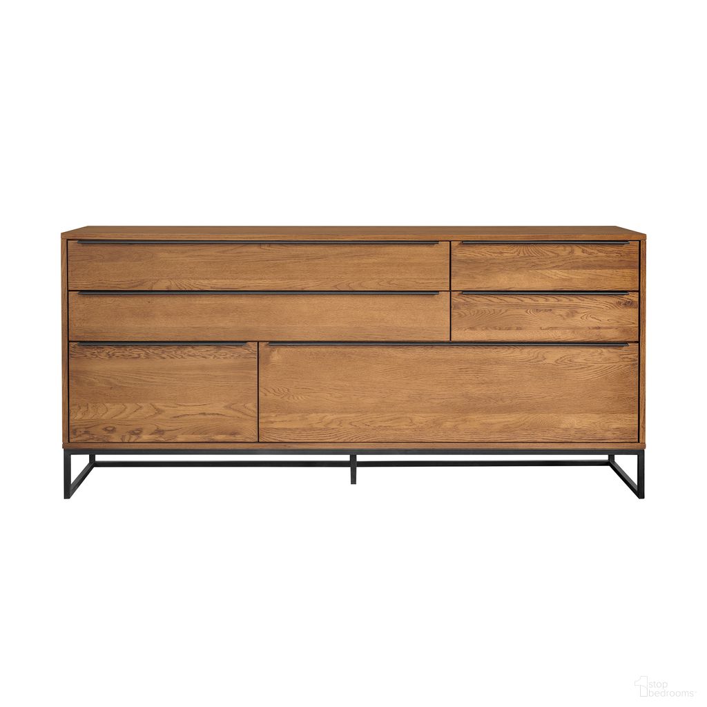 The appearance of Nevada Rustic Oak Wood Sideboard In Balsamico designed by Armen Living in the transitional interior design. This brown piece of furniture was selected by 1StopBedrooms from Nevada Collection to add a touch of cosiness and style into your home. Sku: LCNVBUBAL. Material: Wood.