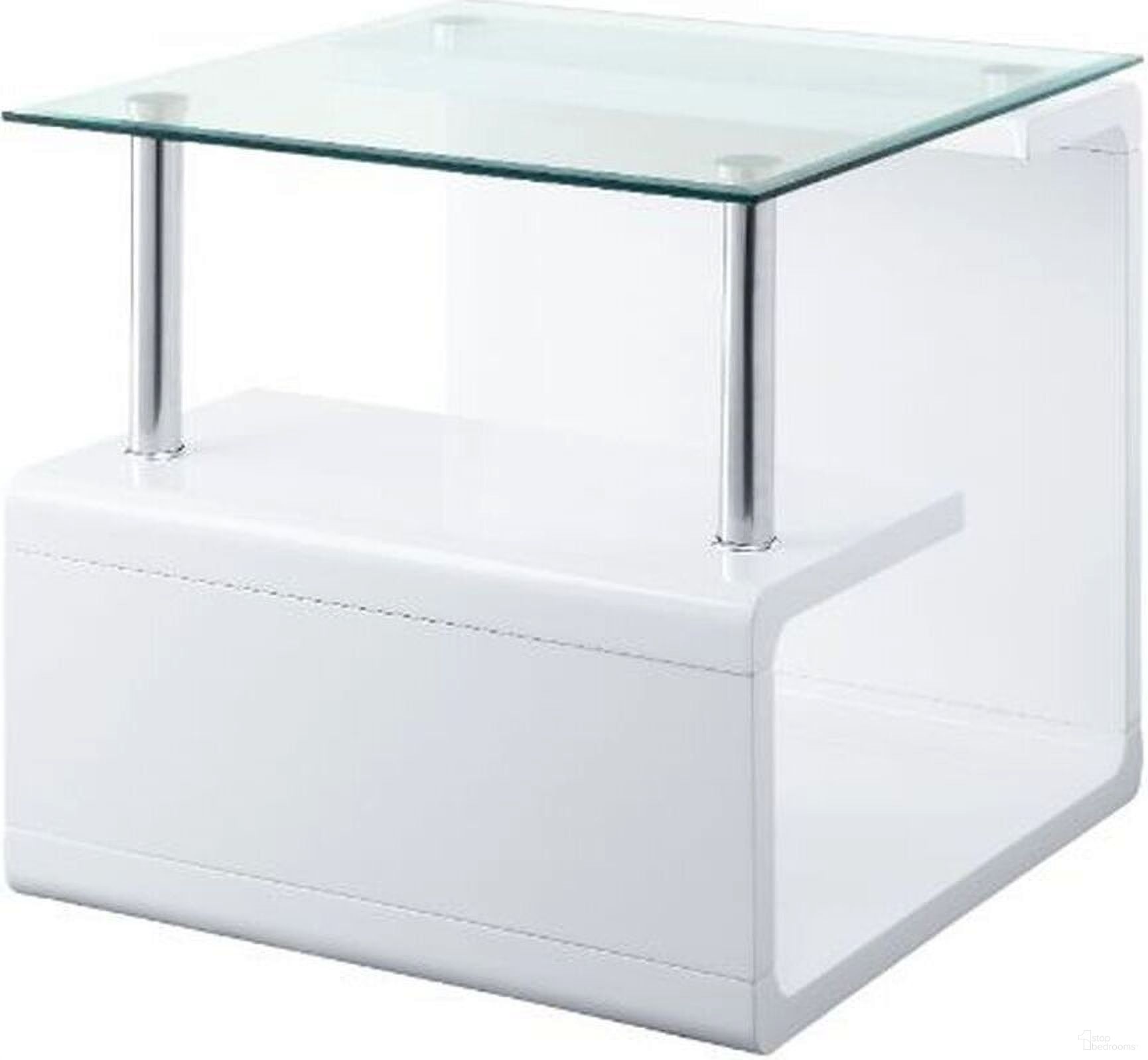 Nevaeh End Table In Clear Glass Top And White High Gloss