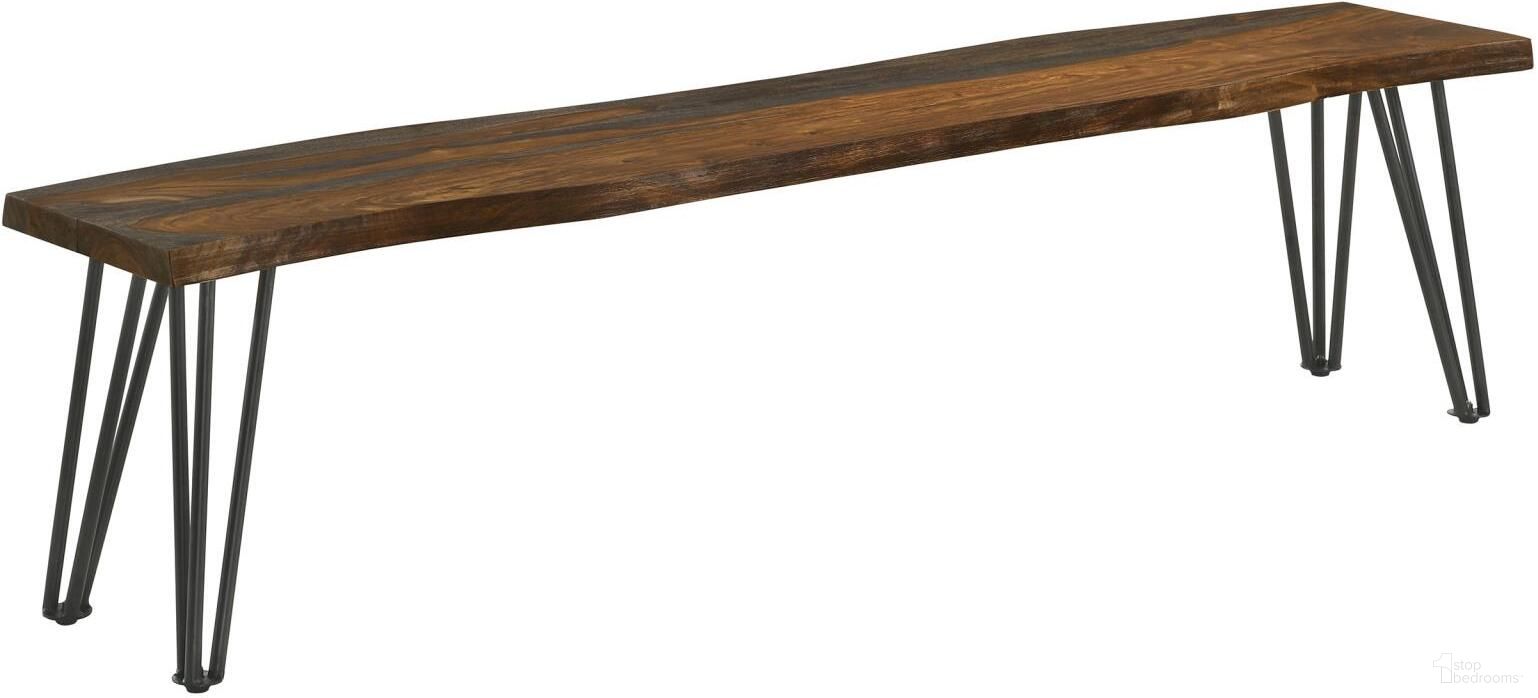 The appearance of Neve Live-edge Dining Bench with Hairpin Legs Sheesham Grey and Gunmetal designed by Coaster in the country / farmhouse interior design. This grey piece of furniture  was selected by 1StopBedrooms from Neve Collection to add a touch of cosiness and style into your home. Sku: 193863B1;193863B2. Material: Wood.