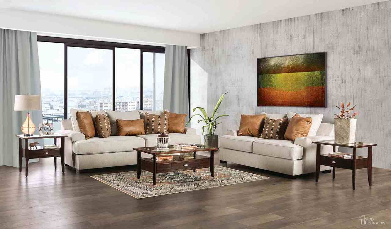 New Meadows Living Room Set In Sand and Caramel
