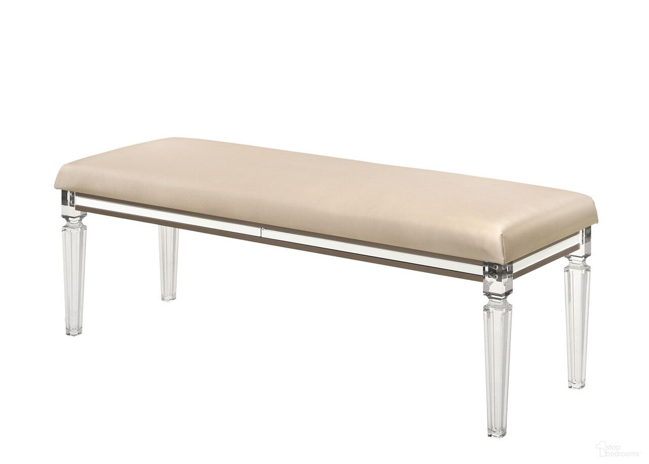 The appearance of New York Fabric Upholstered 54 Inch Bedside Bench with Clear Acrylic Legs In Majestic Gold designed by Best Quality Furniture in the glam interior design. This gold piece of furniture was selected by 1StopBedrooms from New York Collection to add a touch of cosiness and style into your home. Sku: NY-B. Material: Acrylic.