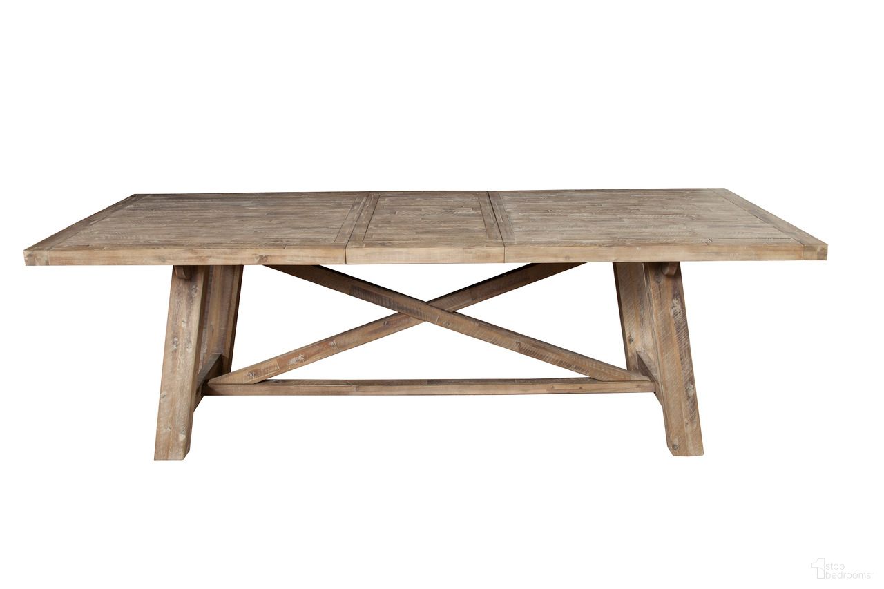 The appearance of Newberry Extension Dining Table In Weathered Natural designed by Alpine in the country / farmhouse interior design. This weathered natural piece of furniture was selected by 1StopBedrooms from Newberry Collection to add a touch of cosiness and style into your home. Sku: 2068-01. Table Base Style: Trestle. Table Top Shape: Rectangular. Size: 83" x 40". Material: Acacia.