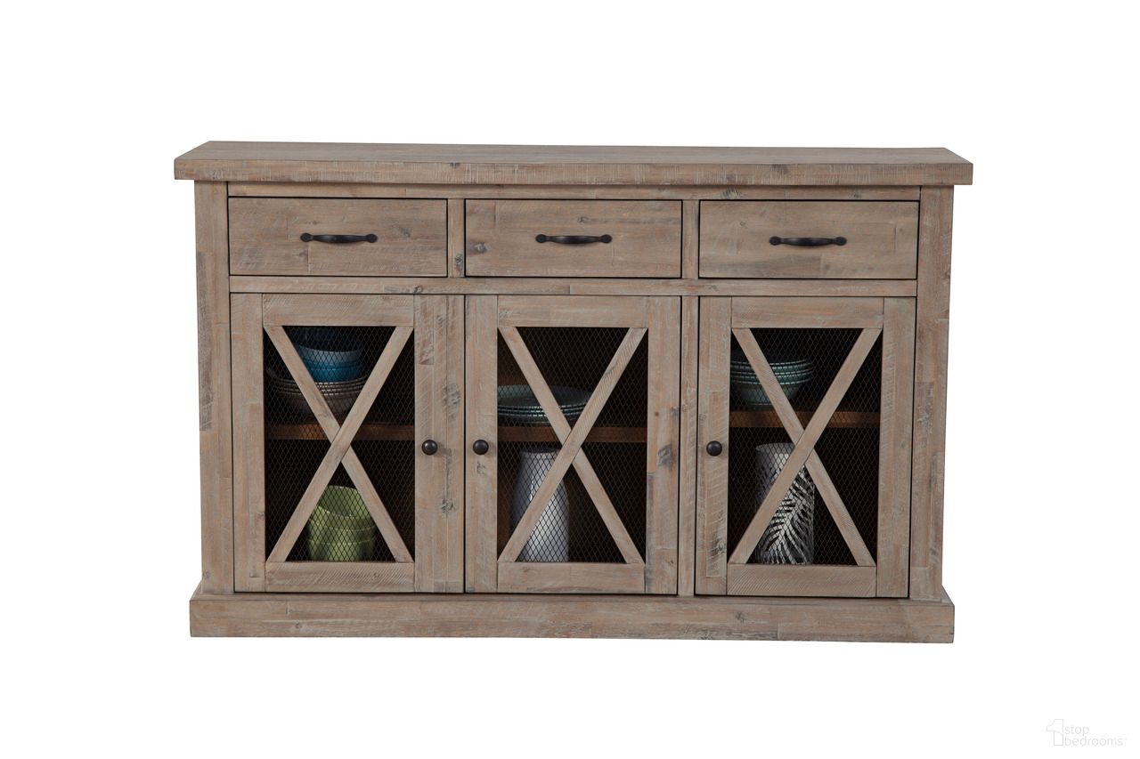 The appearance of Newberry Sideboard In Weathered Natural designed by Alpine in the country / farmhouse interior design. This weathered natural piece of furniture was selected by 1StopBedrooms from Newberry Collection to add a touch of cosiness and style into your home. Sku: 2068-06. Material: Acacia.