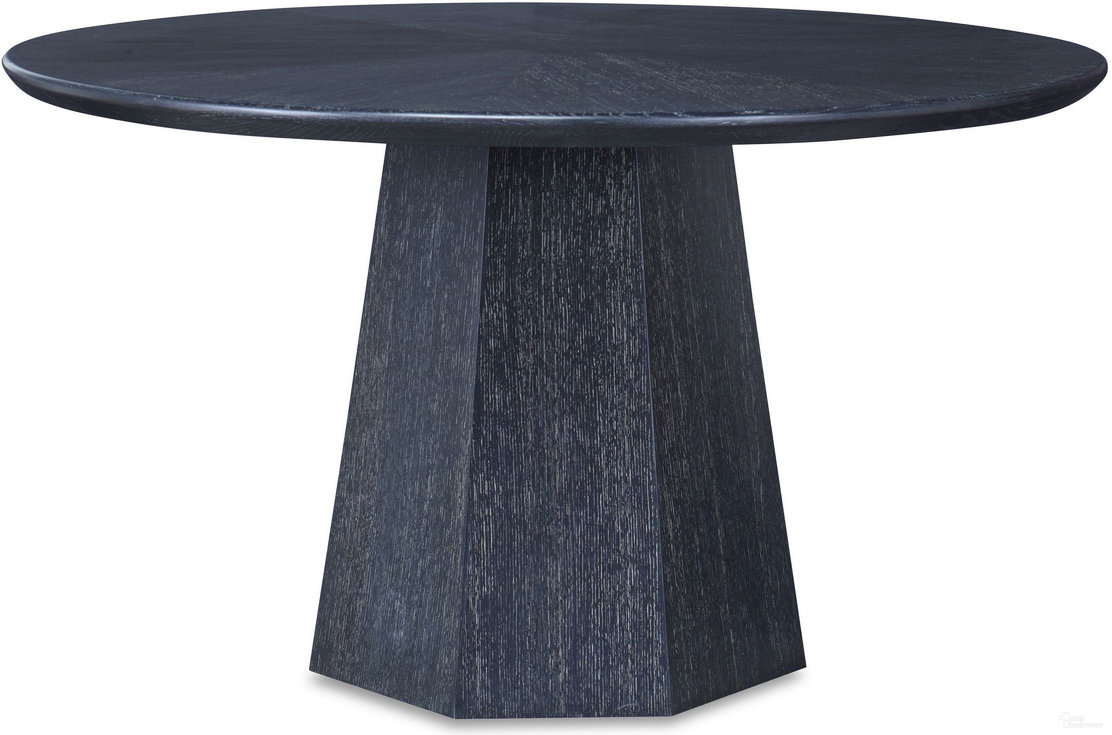 The appearance of Newlin Round Dining Table In Black Cerused designed by Century Furniture in the modern / contemporary interior design. This black cerused piece of furniture  was selected by 1StopBedrooms from Curate Collection to add a touch of cosiness and style into your home. Sku: CT6045B;CT6045T. Table Base Style: Pedestal. Table Top Shape: Round. Size: 54". Material: Ash Veneer.