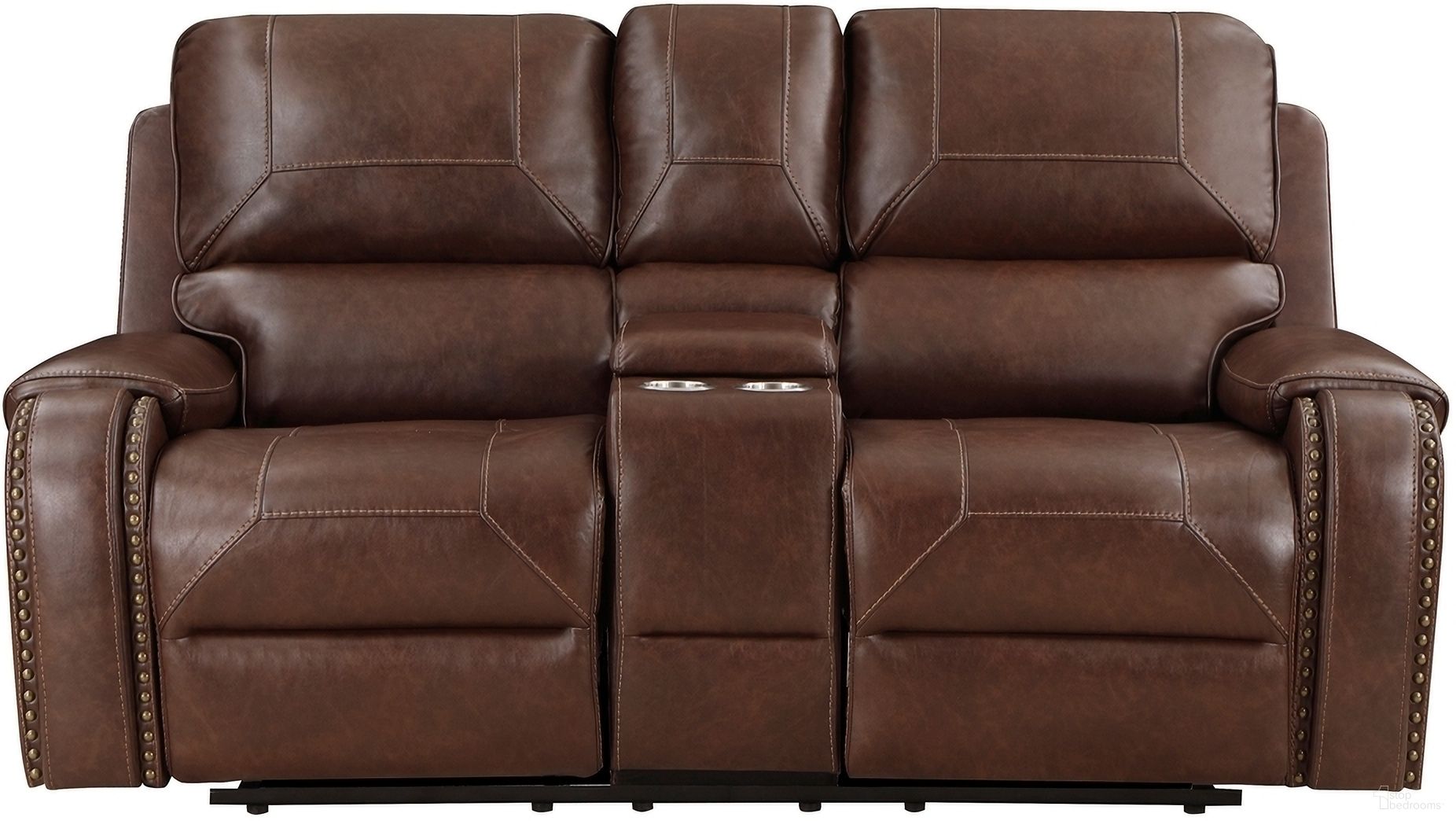 The appearance of Newnan Double Glider Reclining Love Seat with Center Console and USB Ports In Brown designed by Homelegance in the traditional interior design. This brown piece of furniture was selected by 1StopBedrooms from Newnan Collection to add a touch of cosiness and style into your home. Sku: 8549BRW-2. Material: Faux Leather.